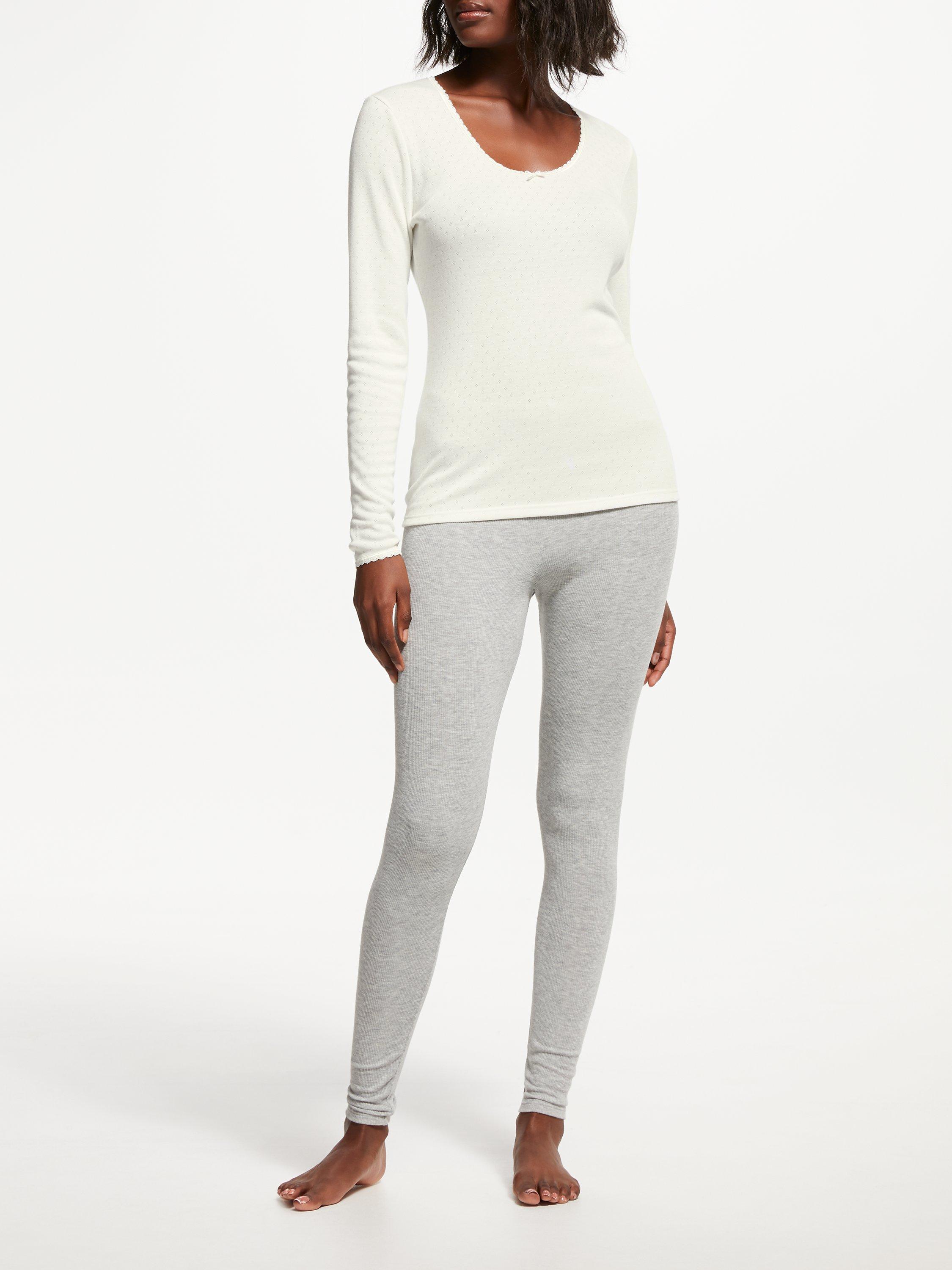 John Lewis Long Sleeve Thermal Pointelle Top, Ivory, 8-10