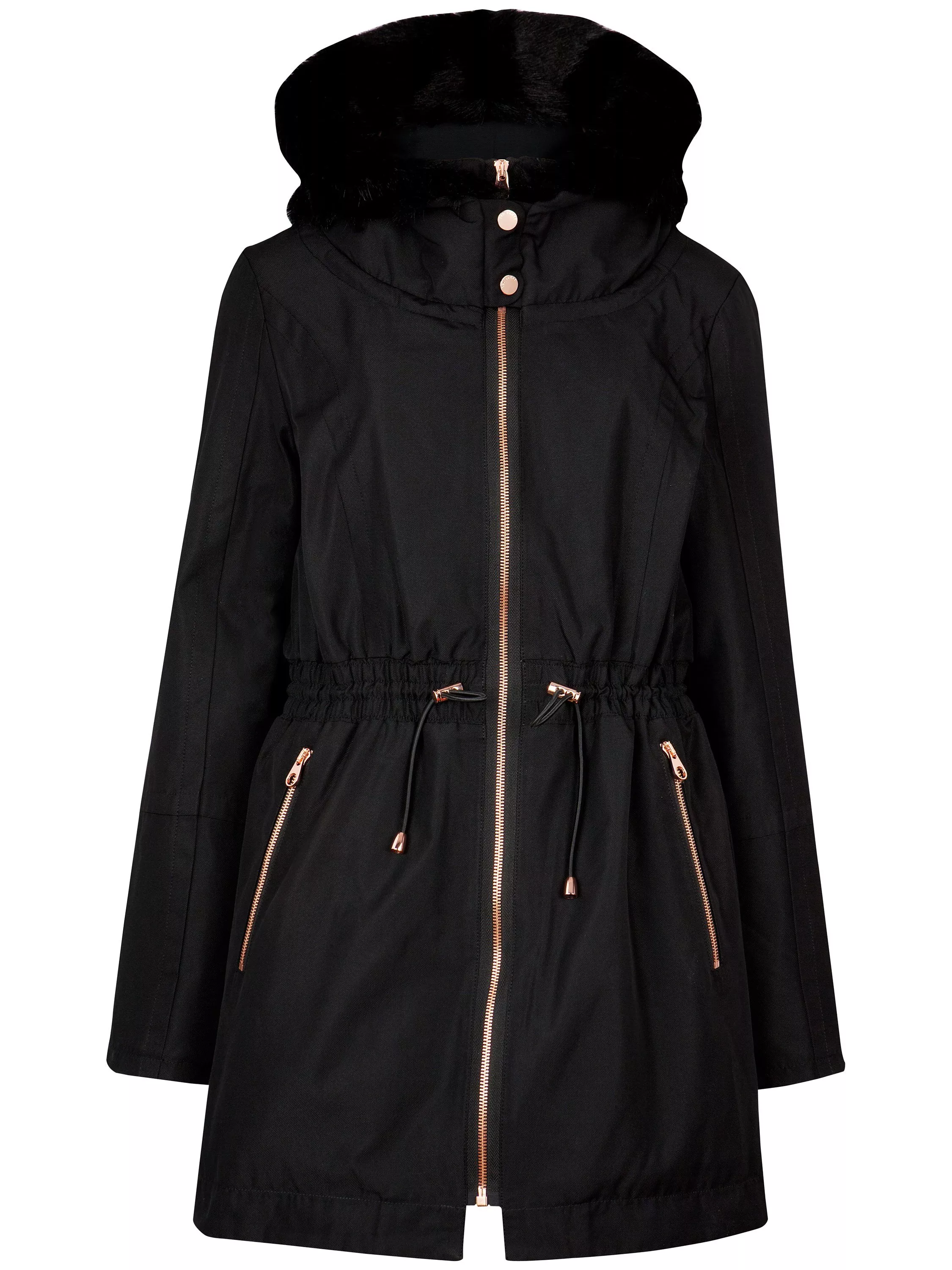 Ted Baker Ruye Faux Fur Trimmed Parka Coat Black