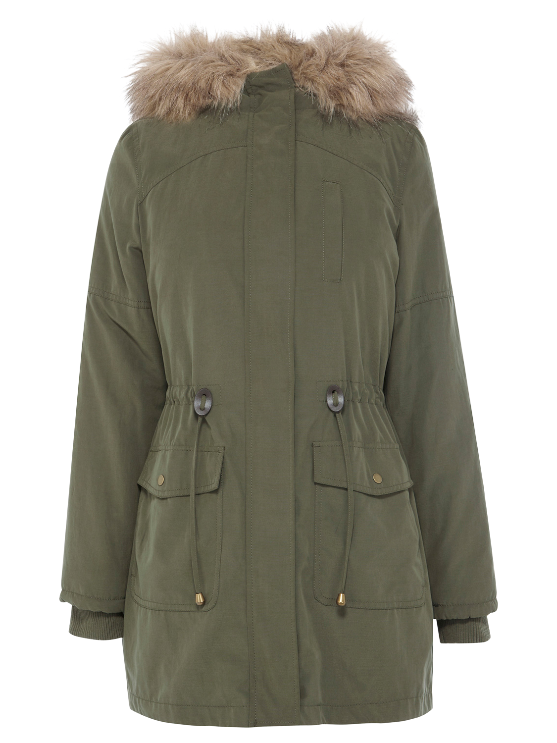 Oasis Ellie Faux Fur Lined Parka, Green