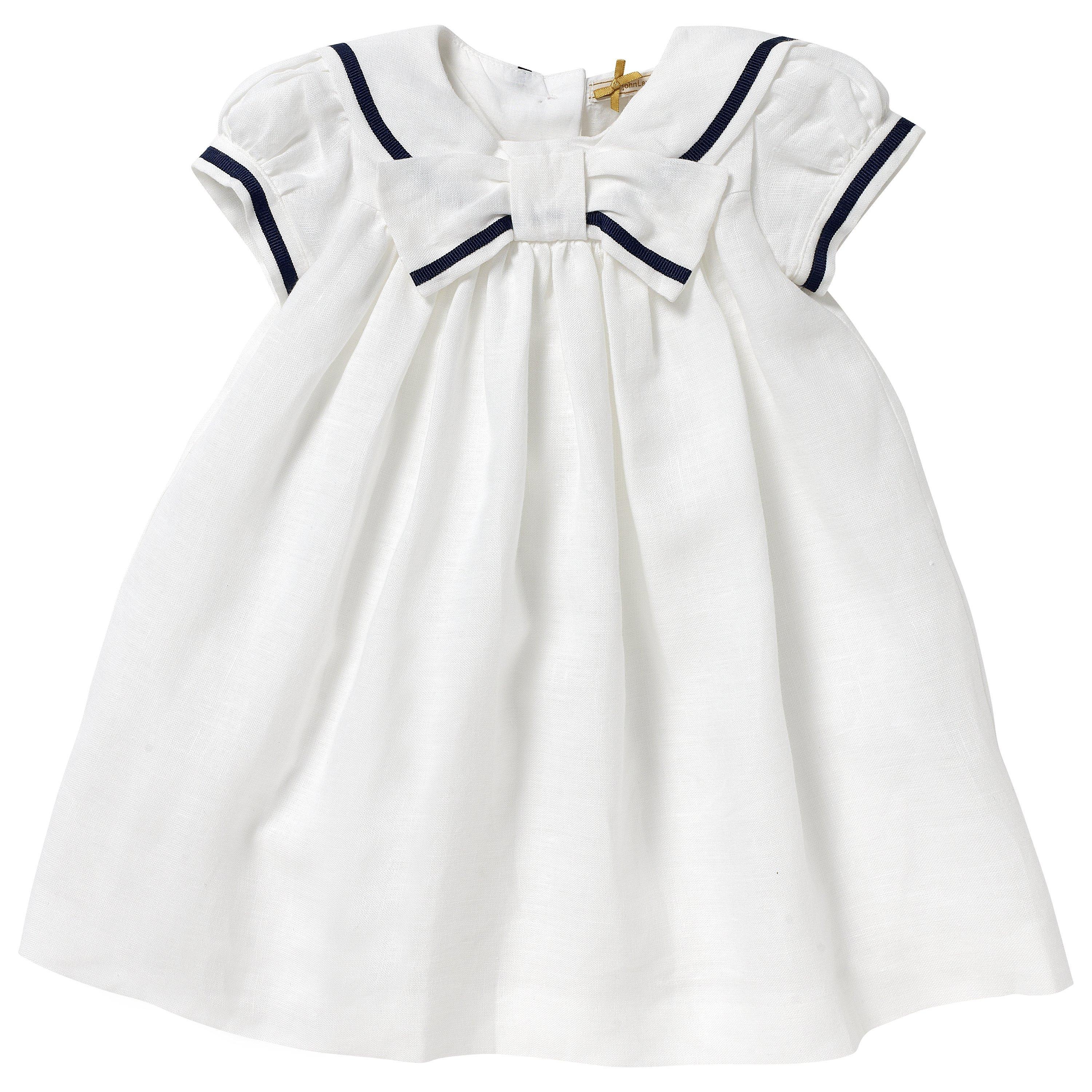 John Lewis & Partners Baby Linen Sailor Christening Dress, White