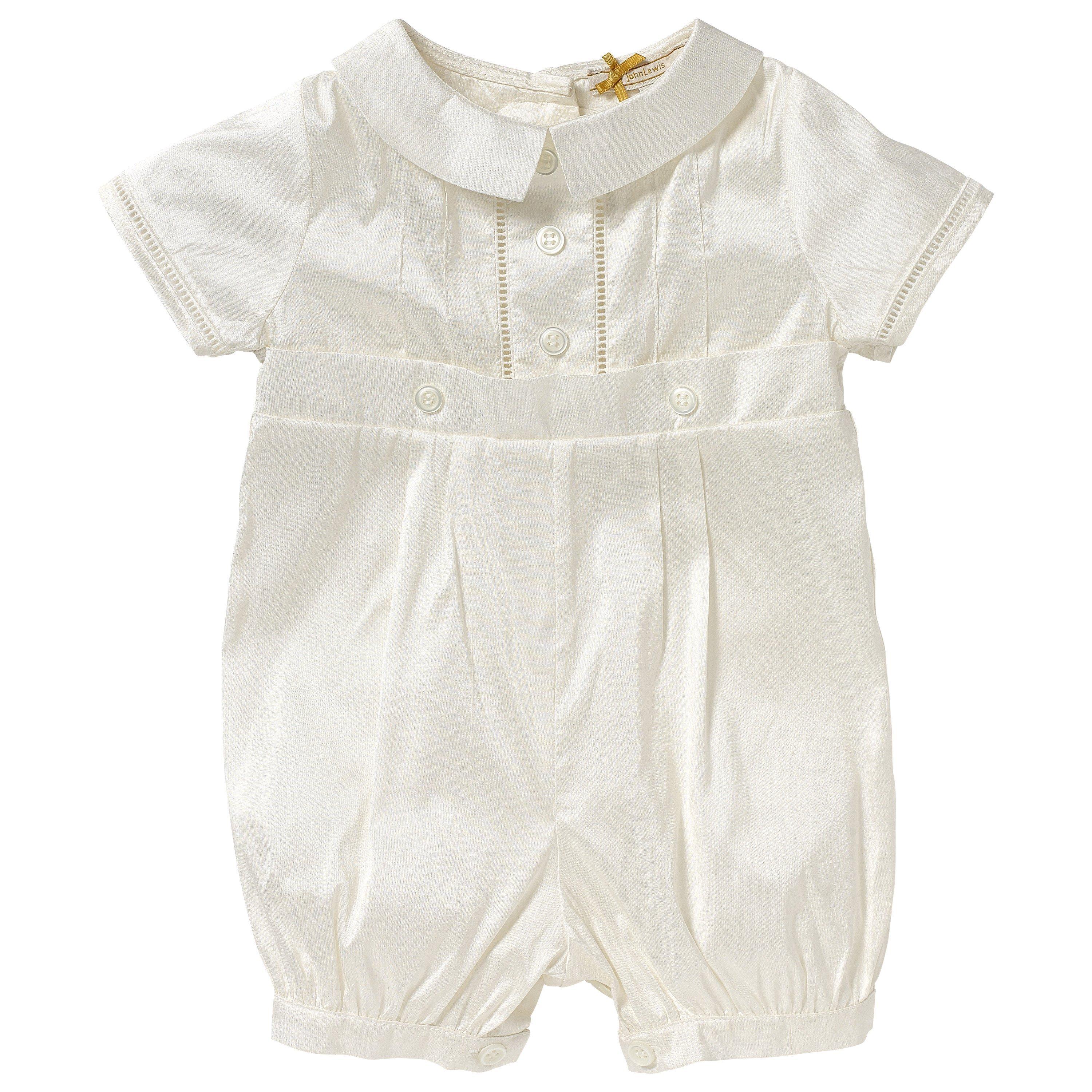 John Lewis & Partners Baby Silk Button Christening Romper, Cream