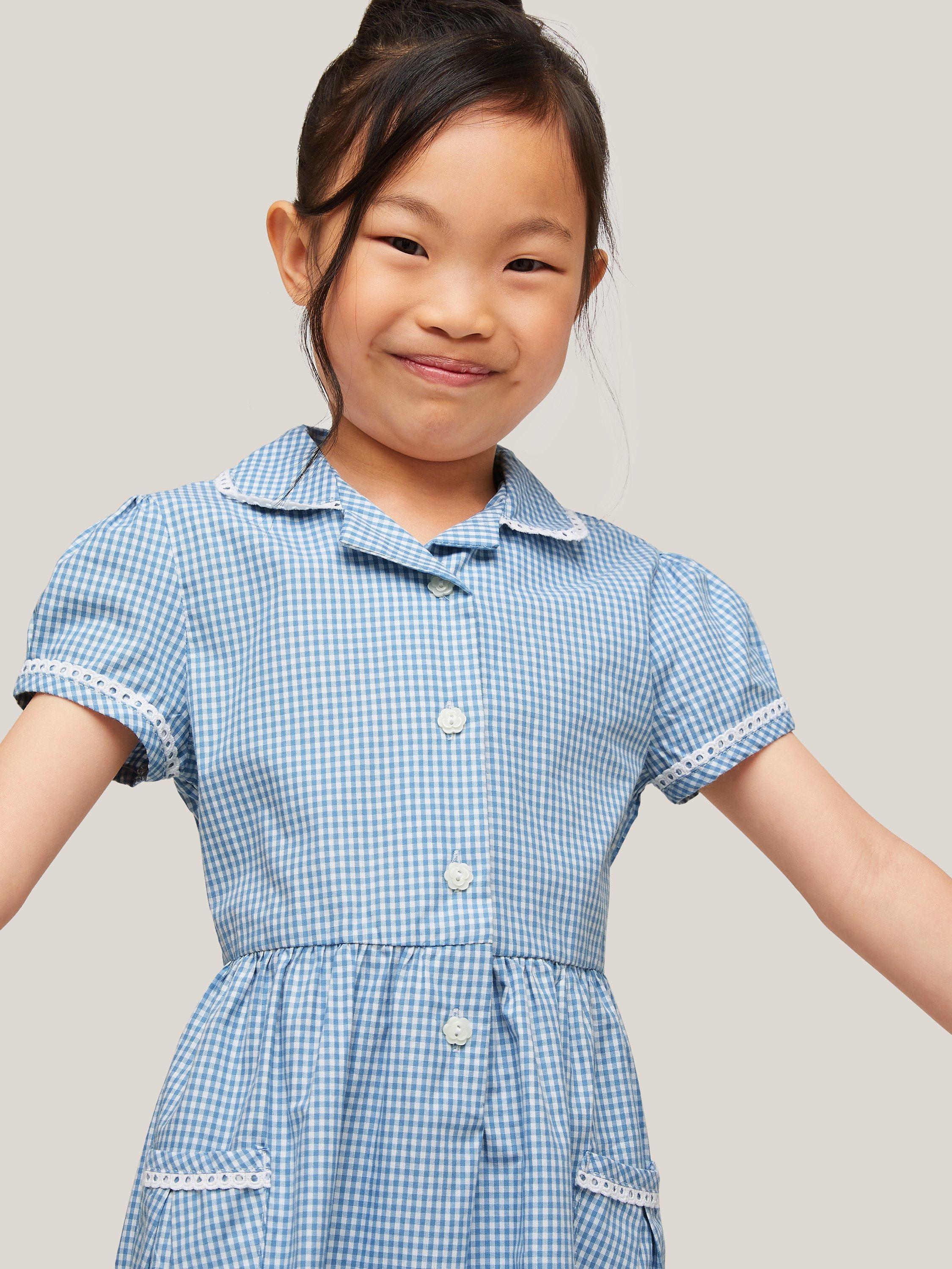 John Lewis Gingham Cotton School Summer Dress Blue