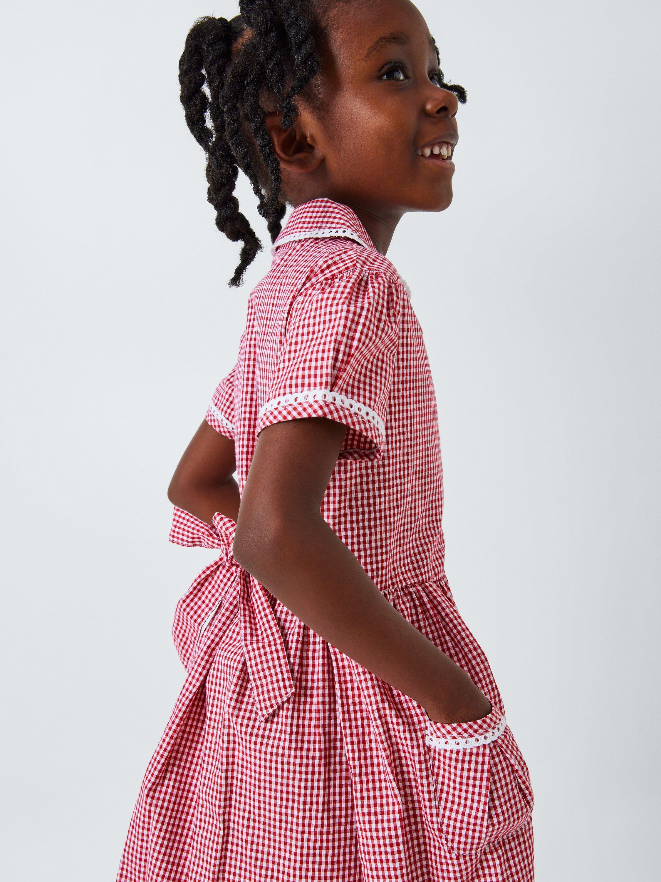 Product image 6 of 6, which shows John Lewis Gingham Cotton School Summer Dress, Red, 6 years
