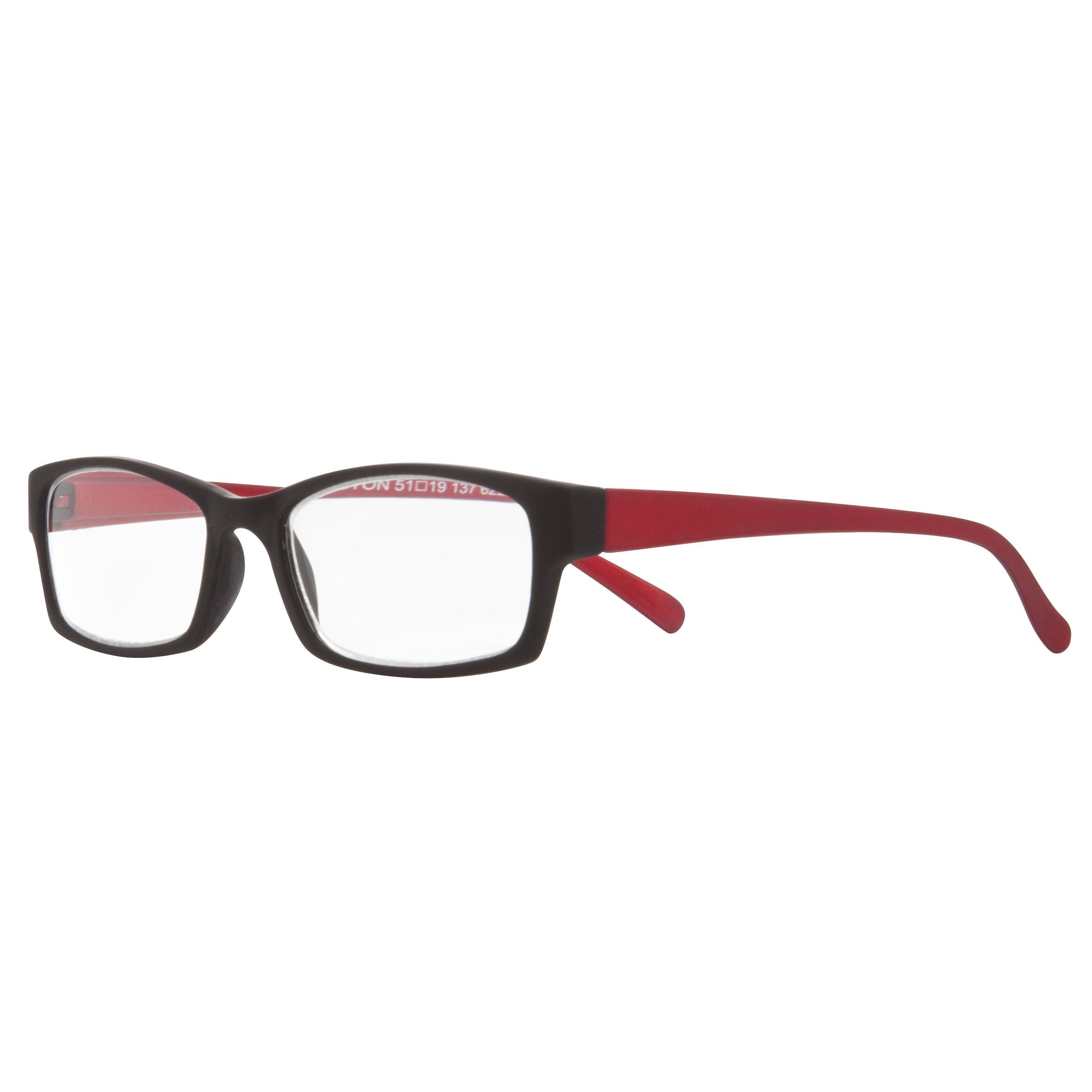 Product image 1 of 4, which shows Magnif Eyes Burlington Admiral Unisex Narrow Fit Ready Readers, Black/Red, 1.5