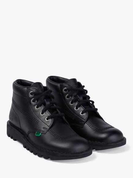 Kickers Kids' Leather Lace-Up Hi Boots, Black, Black