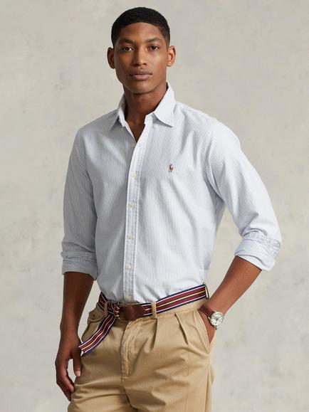 Polo Ralph Lauren Slim Fit Striped Oxford Shirt, Blue/White - view 2, Blue/White