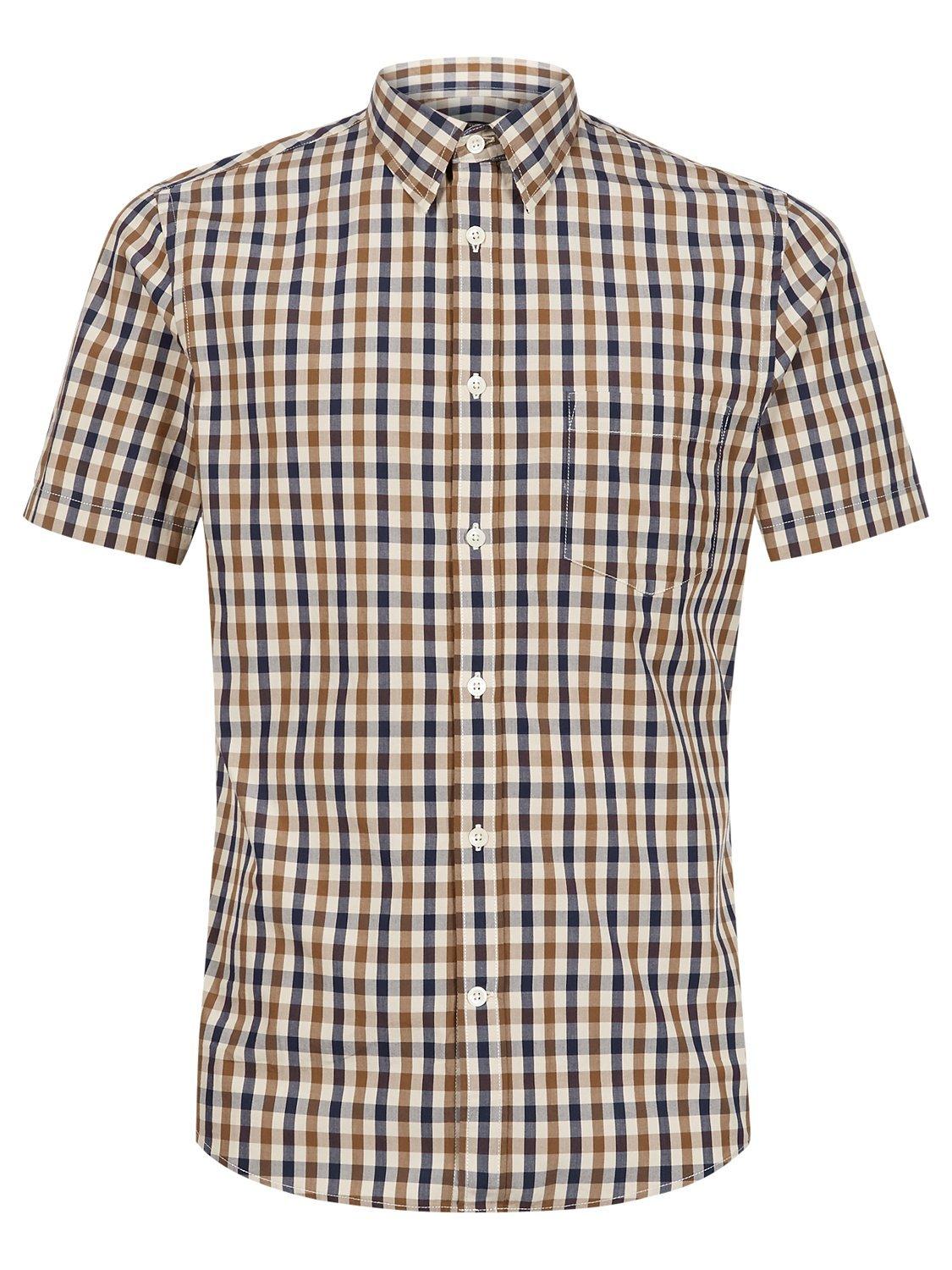 Aquascutum Short Sleeve Check Shirt Brown