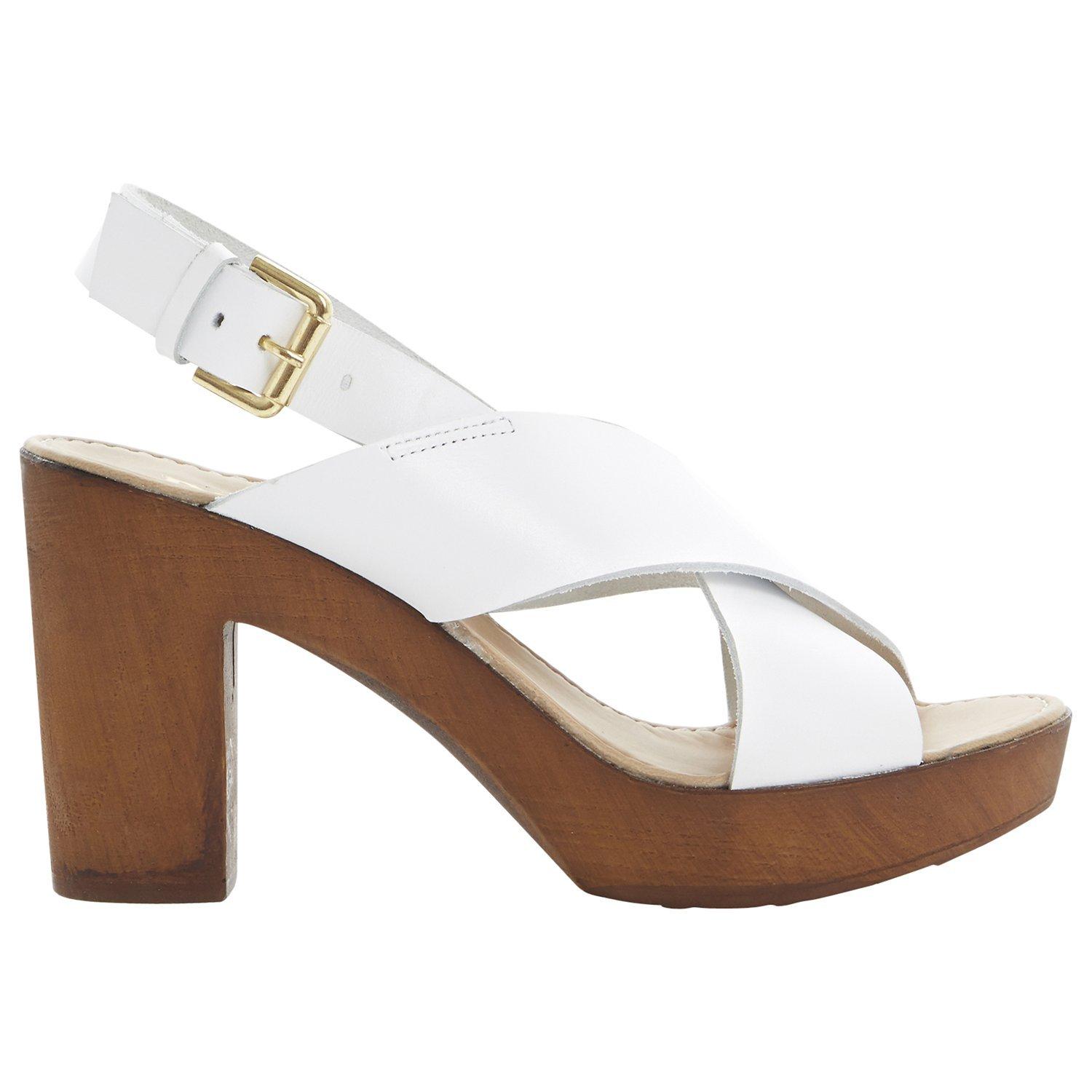 Dune Fraggel Leather Wooden Clog Effect Heeled Sandals
