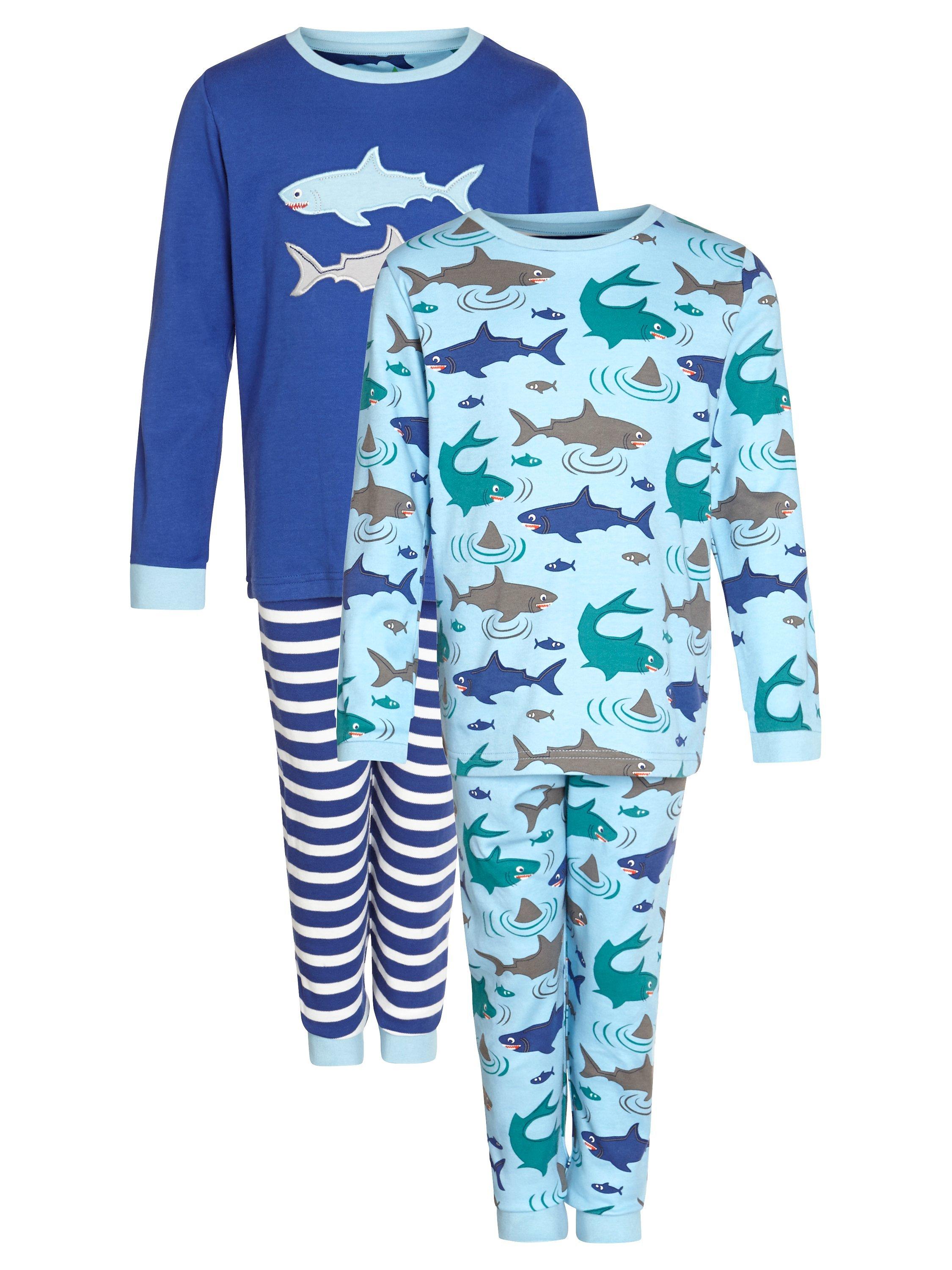 John Lewis & Partners Boy Shark Jersey Pyjamas, Pack of 2, Blue