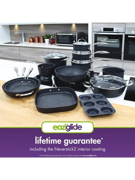 Eaziglide Neverstick2 Aluminium Non-Stick Open Frying Pan - view 2, Black/White