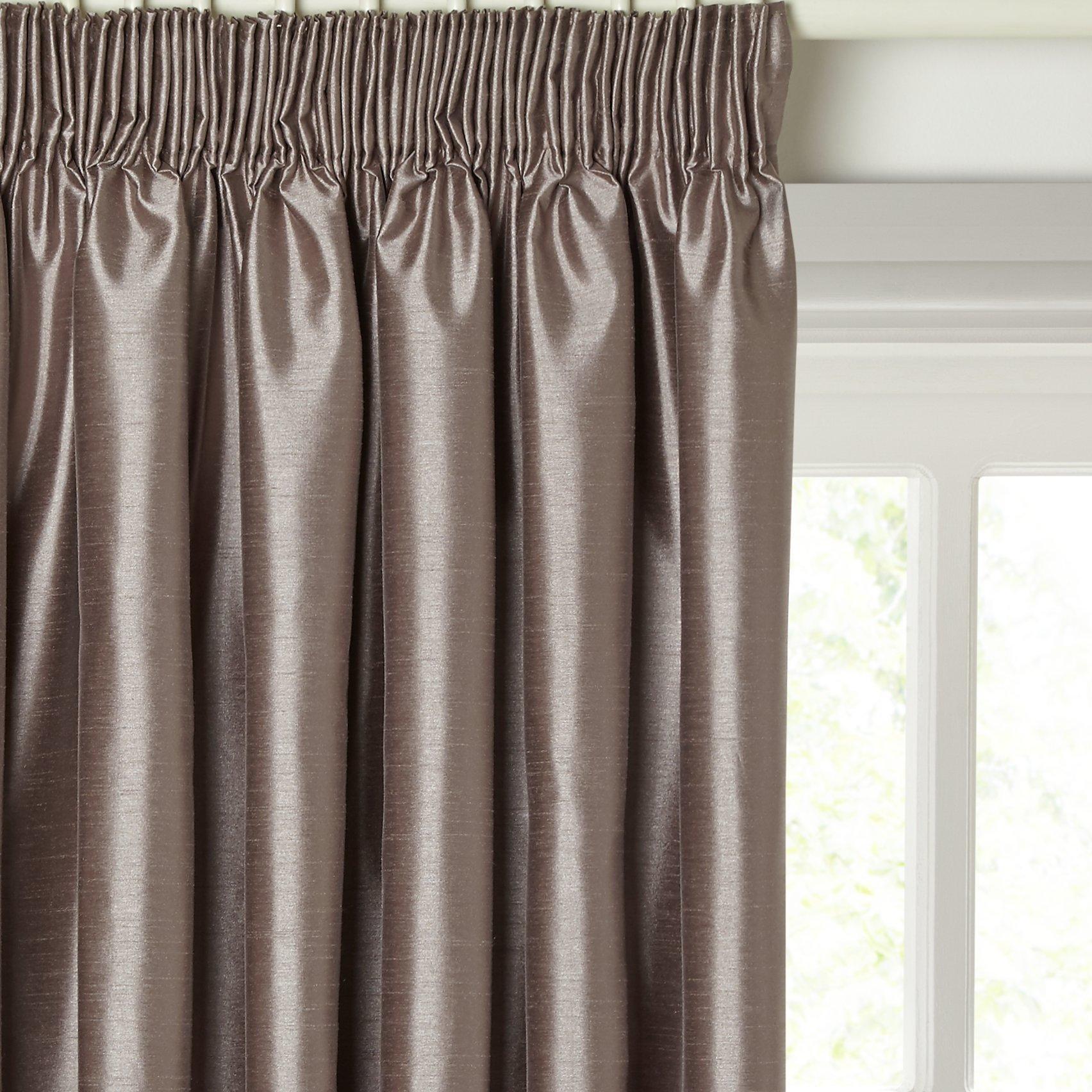 John Lewis & Partners Faux Silk Pair Blackout Lined Pencil Pleat Curtains, Mocha