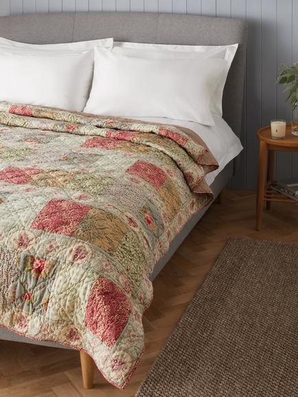 John Lewis Gracie Patchwork Quilt, Multi - view 2, Natural/Pink