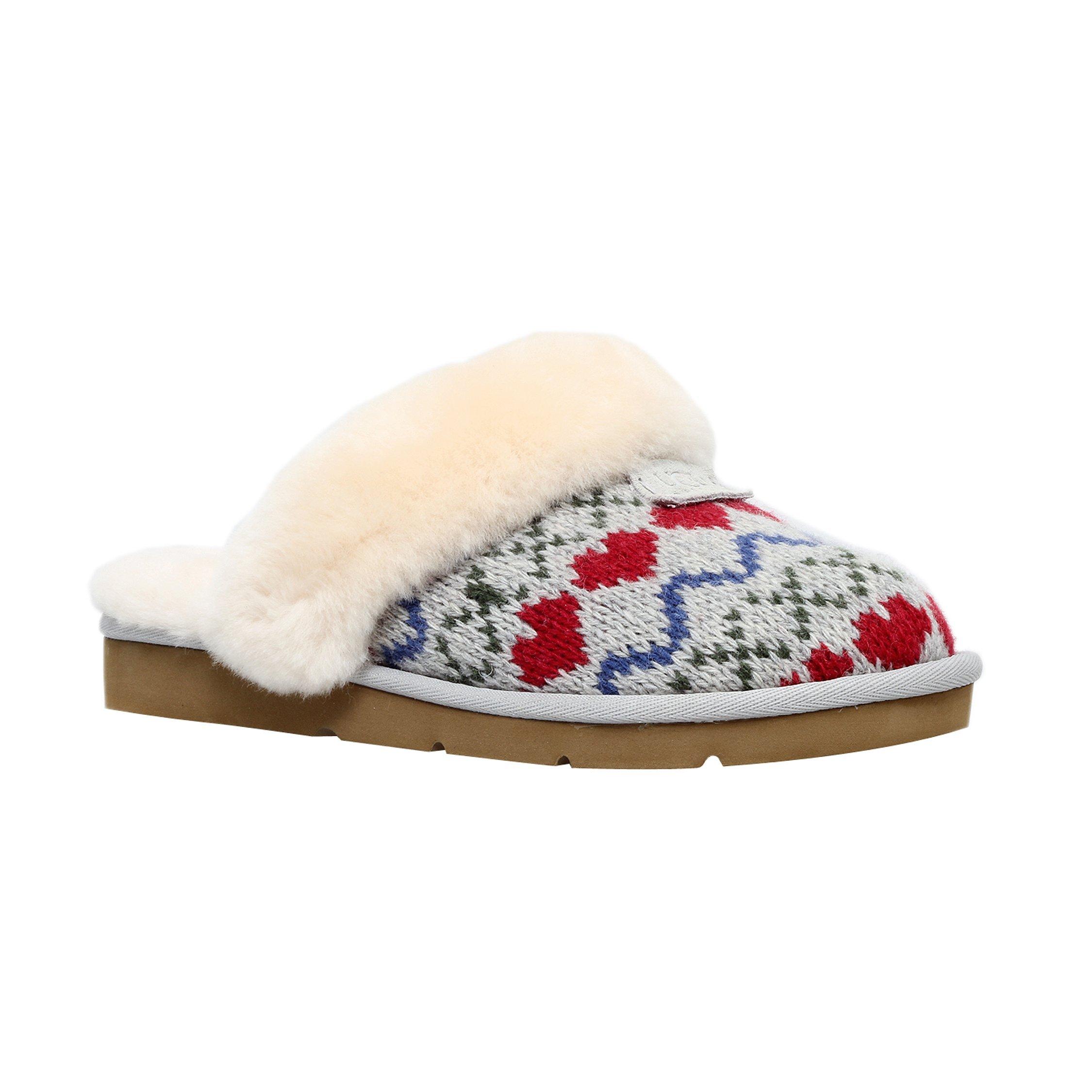 UGG Cosy Knit Heart Printed Sheepskin Slippers Grey