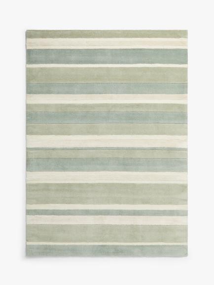 John Lewis Amelia Stripe Hand Loomed Rug, Duck Egg/Green
