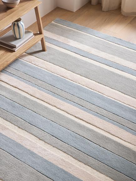 John Lewis Amelia Stripe Hand Loomed Rug - view 2, Duck Egg/Green