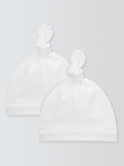John Lewis Baby Cotton Hat, Pack of 2, White, White