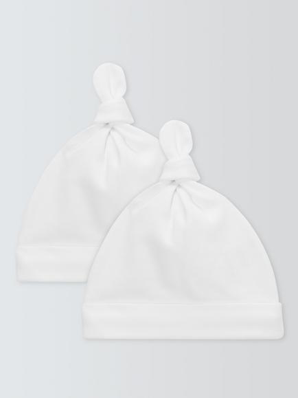 John Lewis Baby Cotton Hat, Pack of 2, White - view 2, White