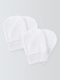 John Lewis Baby Cotton Scratch Mitts, Pack of 2, White, White
