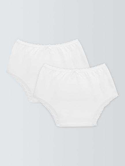John Lewis Baby Cotton Frill Pants, Pack of 2, White, White