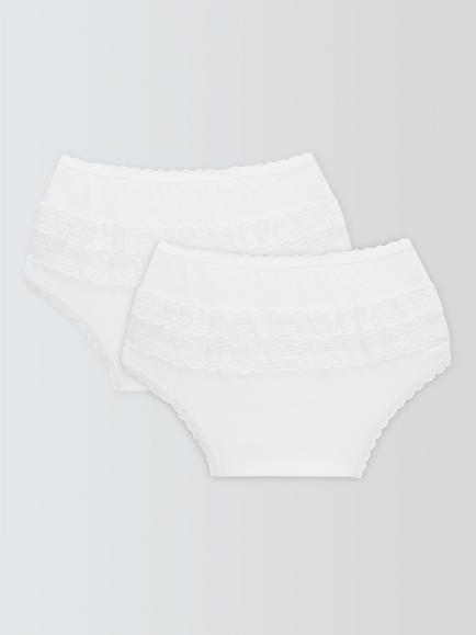 John Lewis Baby Cotton Frill Pants, Pack of 2, White - view 2, White
