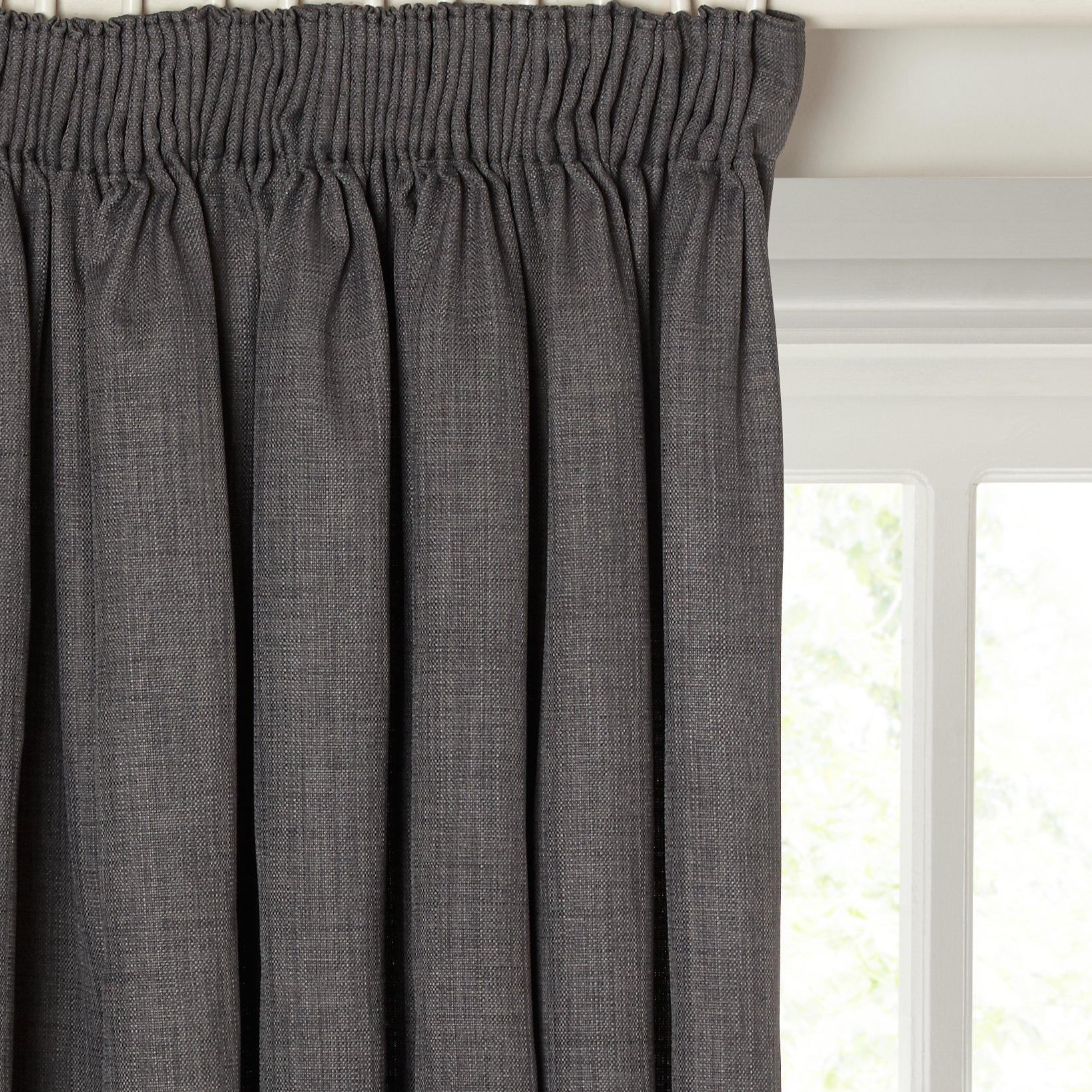 John Lewis & Partners Barathea Pair Blackout Lined Pencil Pleat Curtains, Steel, W135 x Drop 228cm
