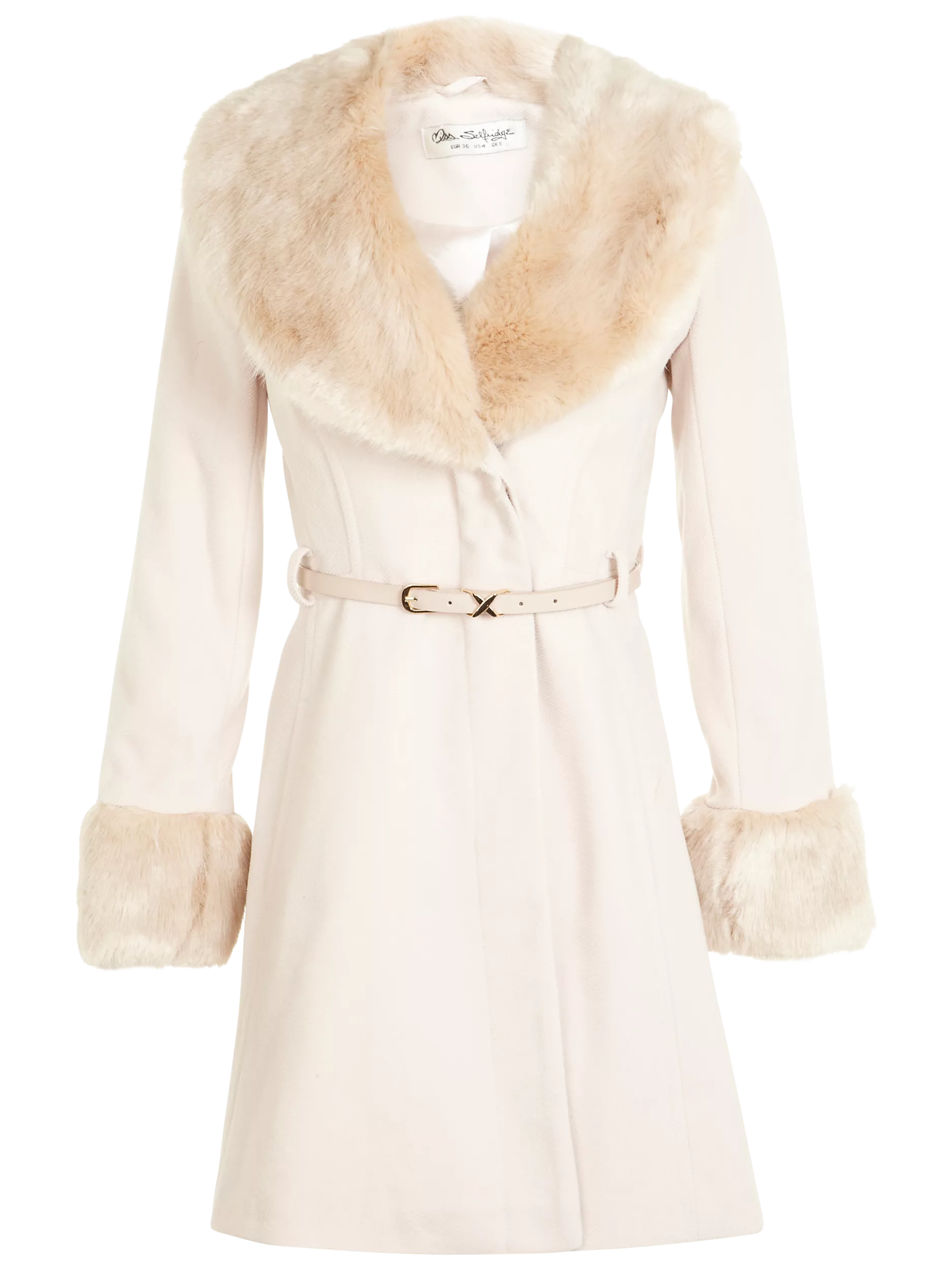 Miss Selfridge Belted Fit and Flare Coat Nude