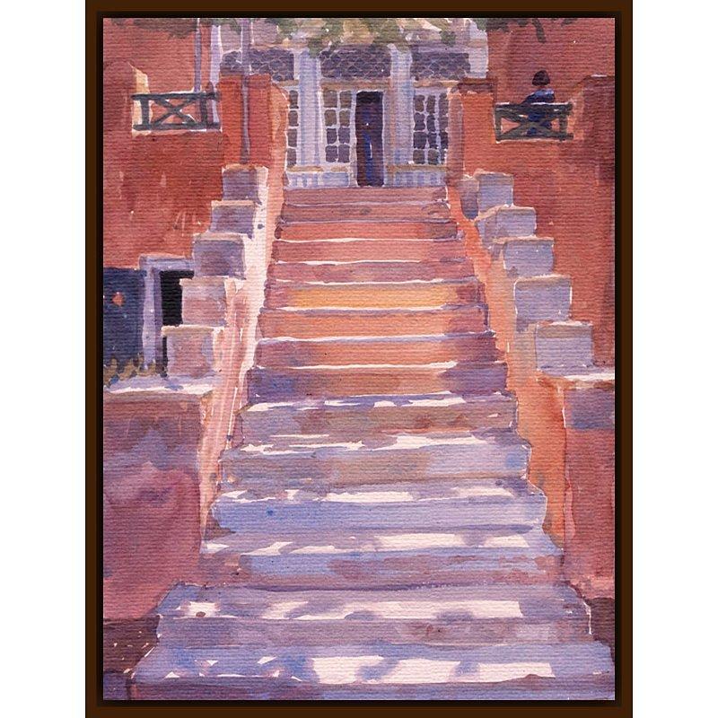 Lucy Willis - Syros Steps, Dark Brown Framed Canvas