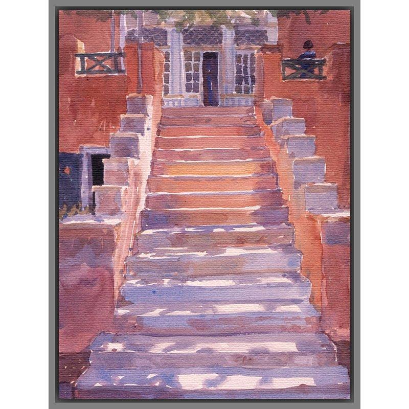 Lucy Willis - Syros Steps, Grey Framed Canvas