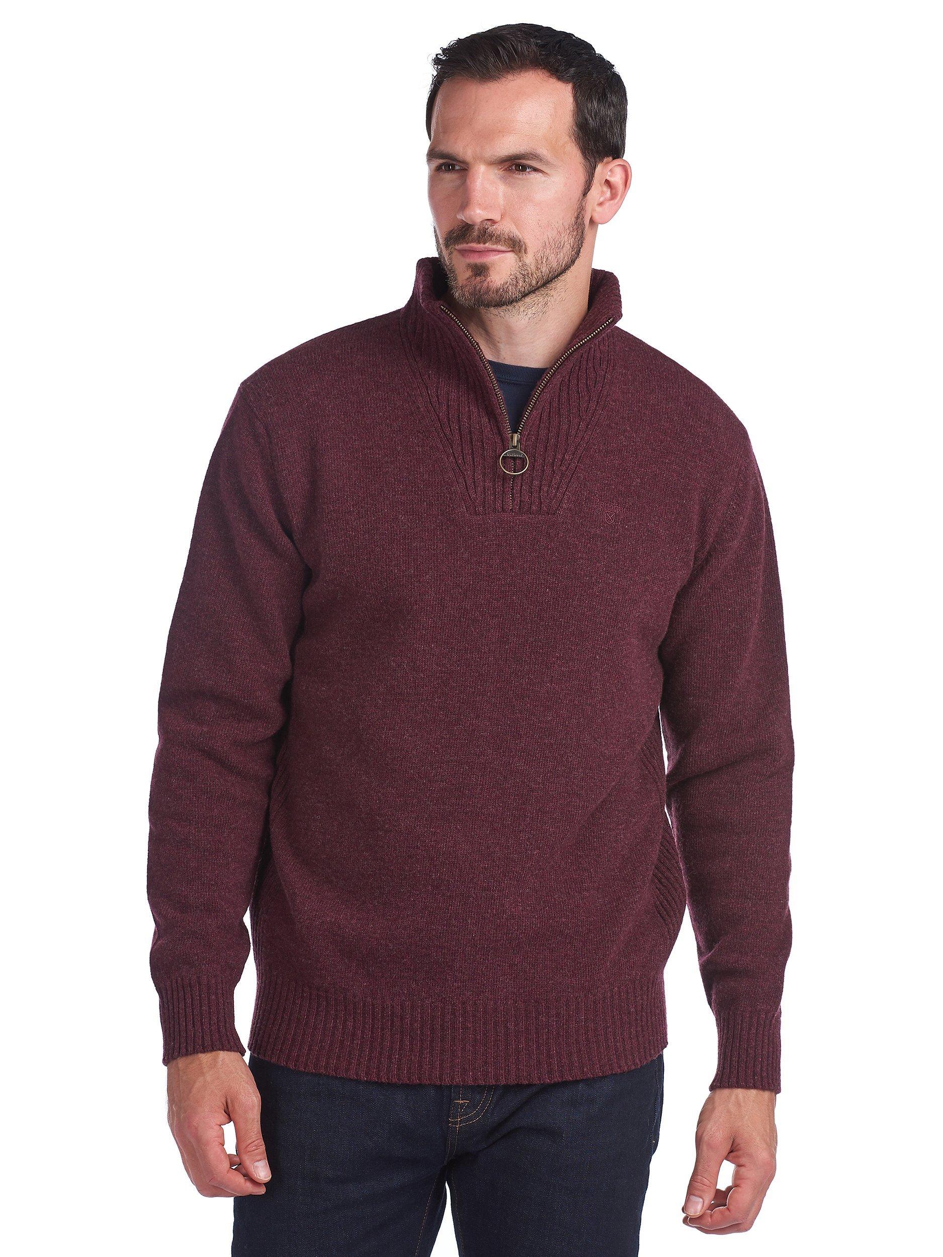 Product image 2 of 6, which shows Barbour Essential Lambswool Half Zip Jumper, Burgundy, S