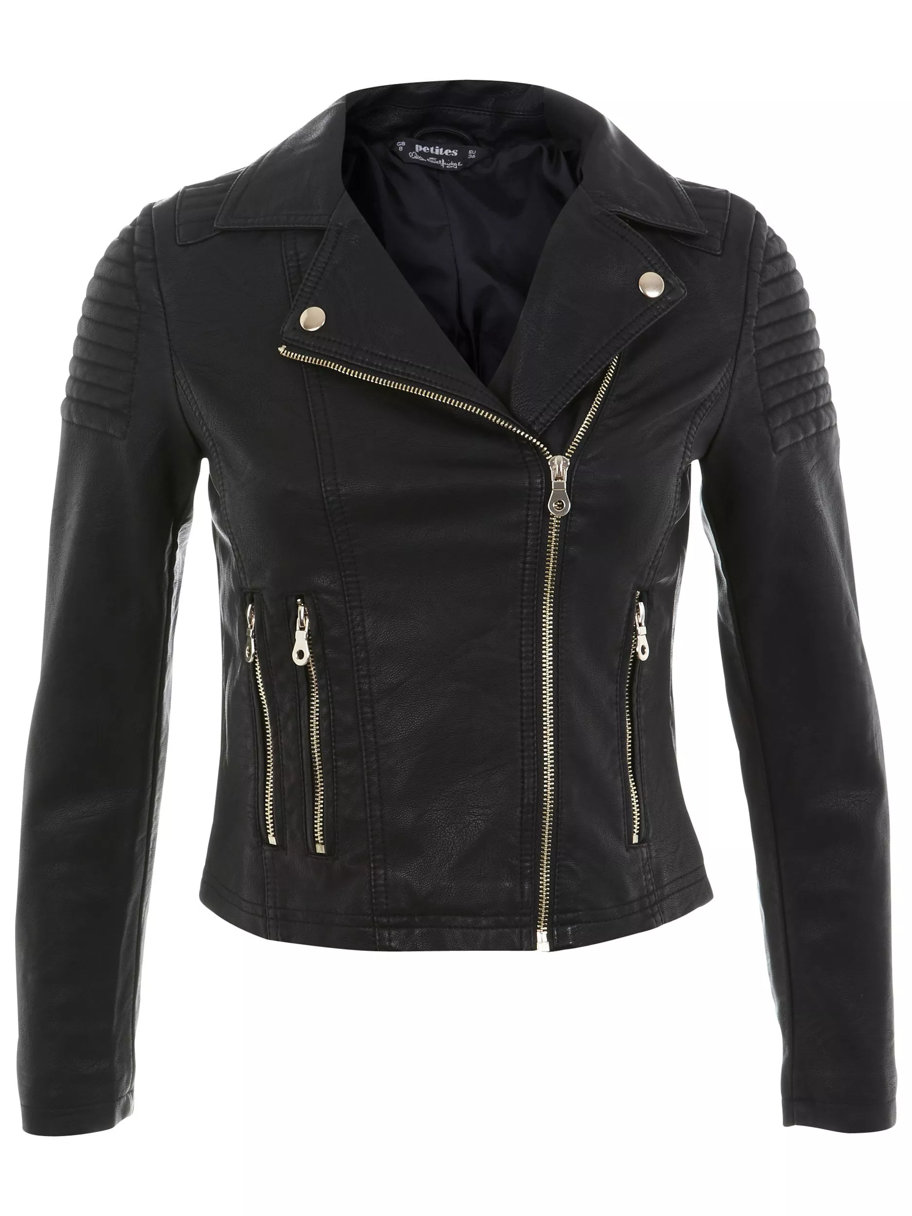 Miss Selfridge Petite Faux Leather Jacket Black