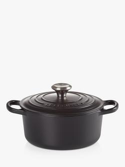 Le Creuset Cast Iron Signature Round Casserole - view 2, Satin Black