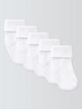 John Lewis Baby Organic Cotton Rich Roll Top Socks, Pack of 5, White