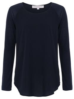 French Connection Polly Plains Long Sleeve Top, Utility Blue, Utility Blue