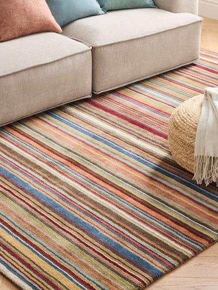 John Lewis Russet Multistripe Hand Loomed Rug - view 2, Red/Multi