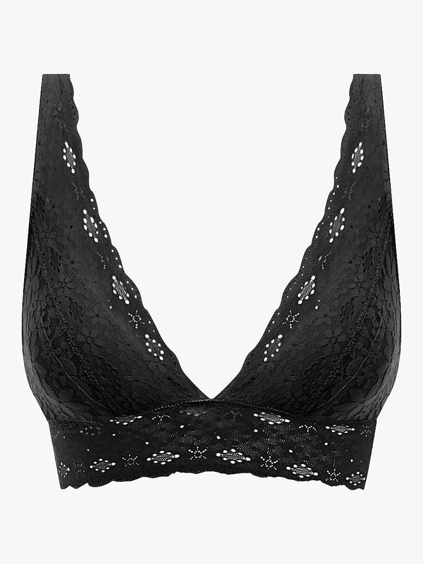 Product image 6 of 6, which shows Wacoal Halo Lace Non Wired Bralette, Black, 32