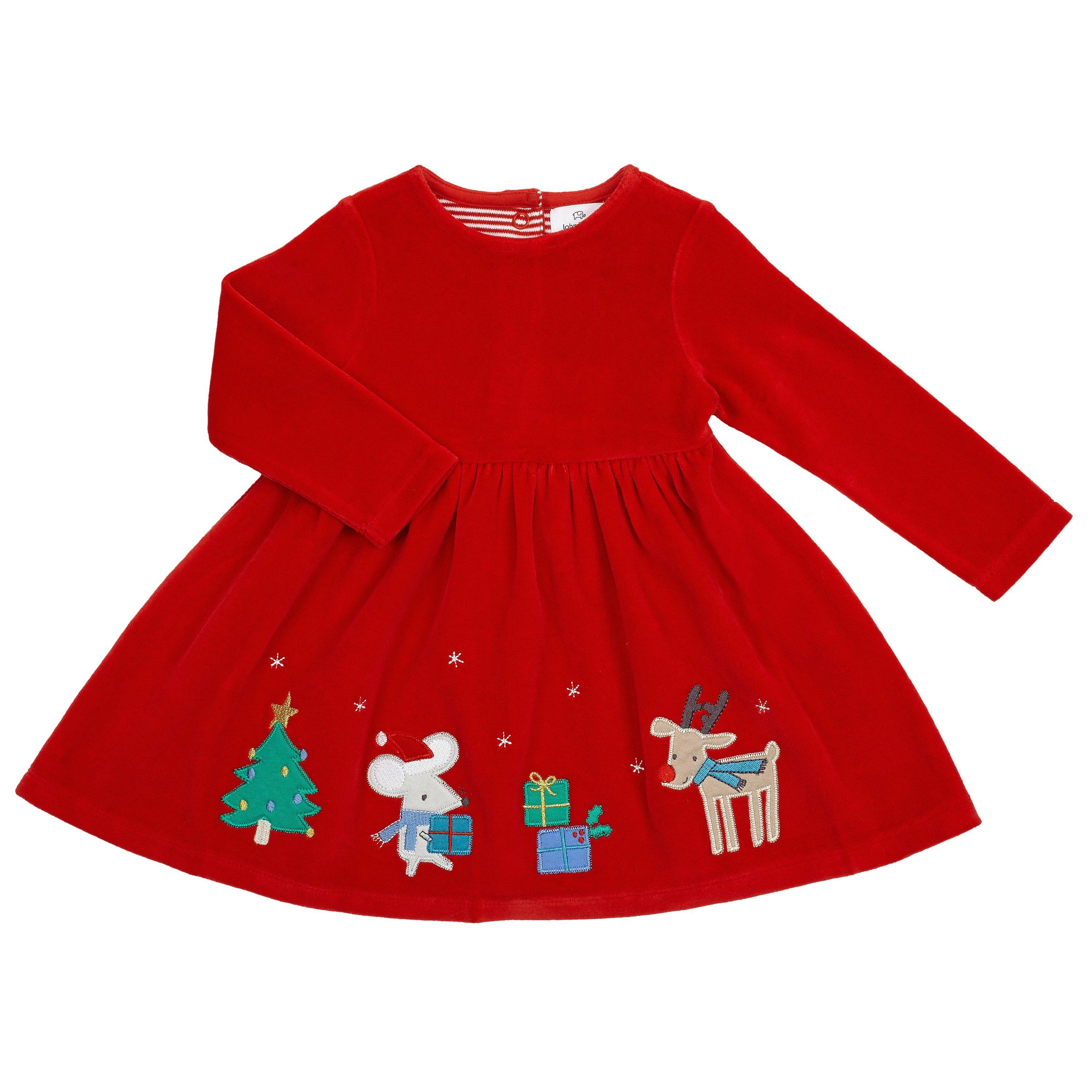 John Lewis Baby Velour Christmas Dress, Red