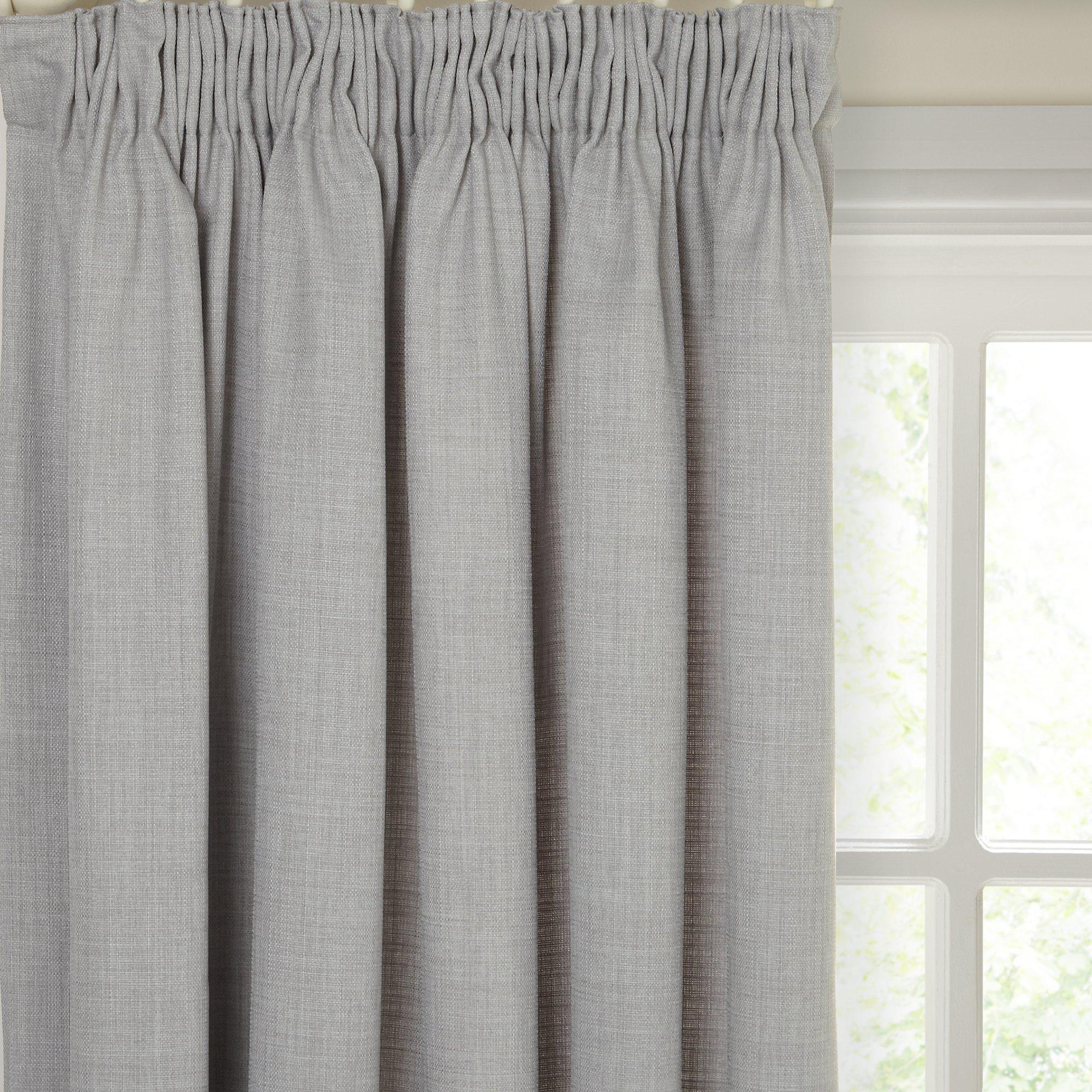 John Lewis & Partners Barathea Pair Blackout Lined Pencil Pleat Curtains, Blue Grey, W135 x Drop 228cm