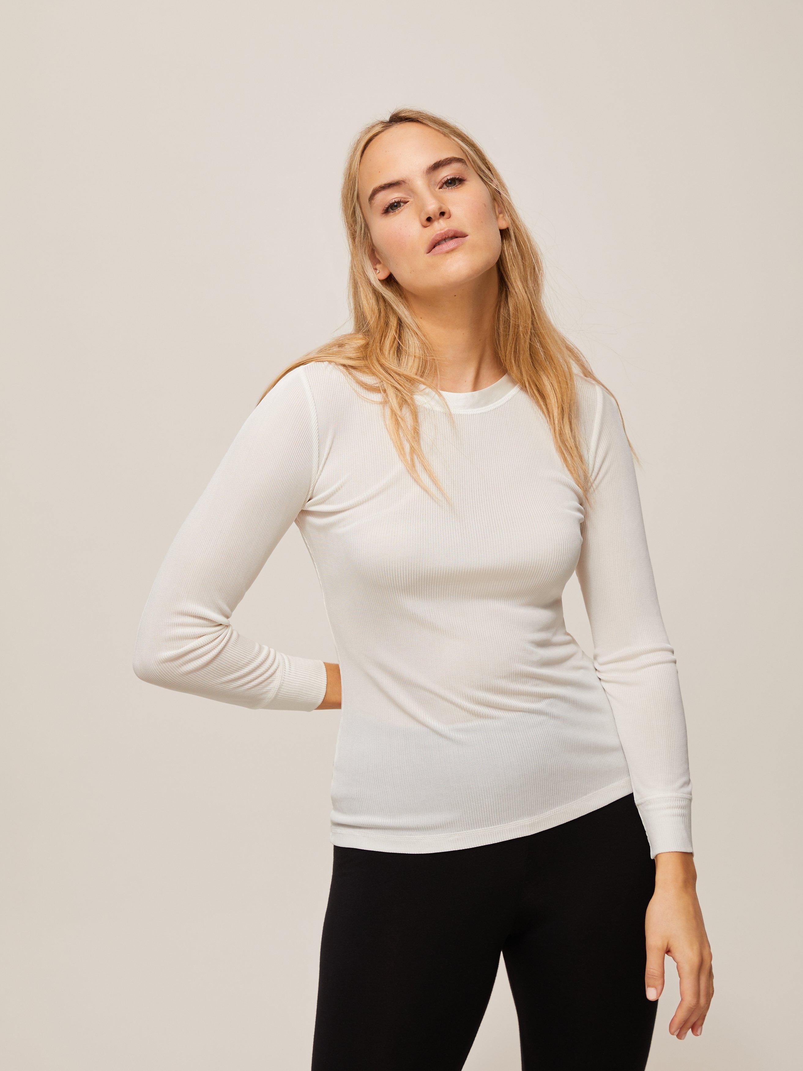 John Lewis Ribbed Long Sleeve Silk Thermal Vest Ivory