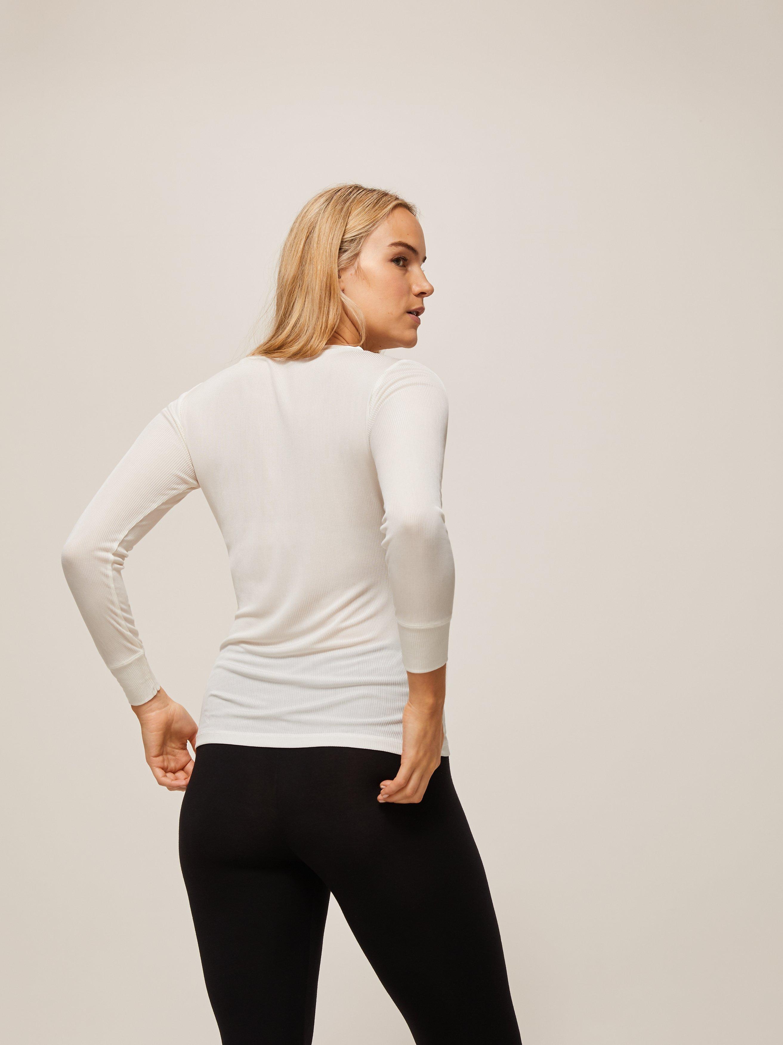 Product image 2 of 5, which shows John Lewis Ribbed Long Sleeve Silk Thermal Vest, Ivory, 8-10