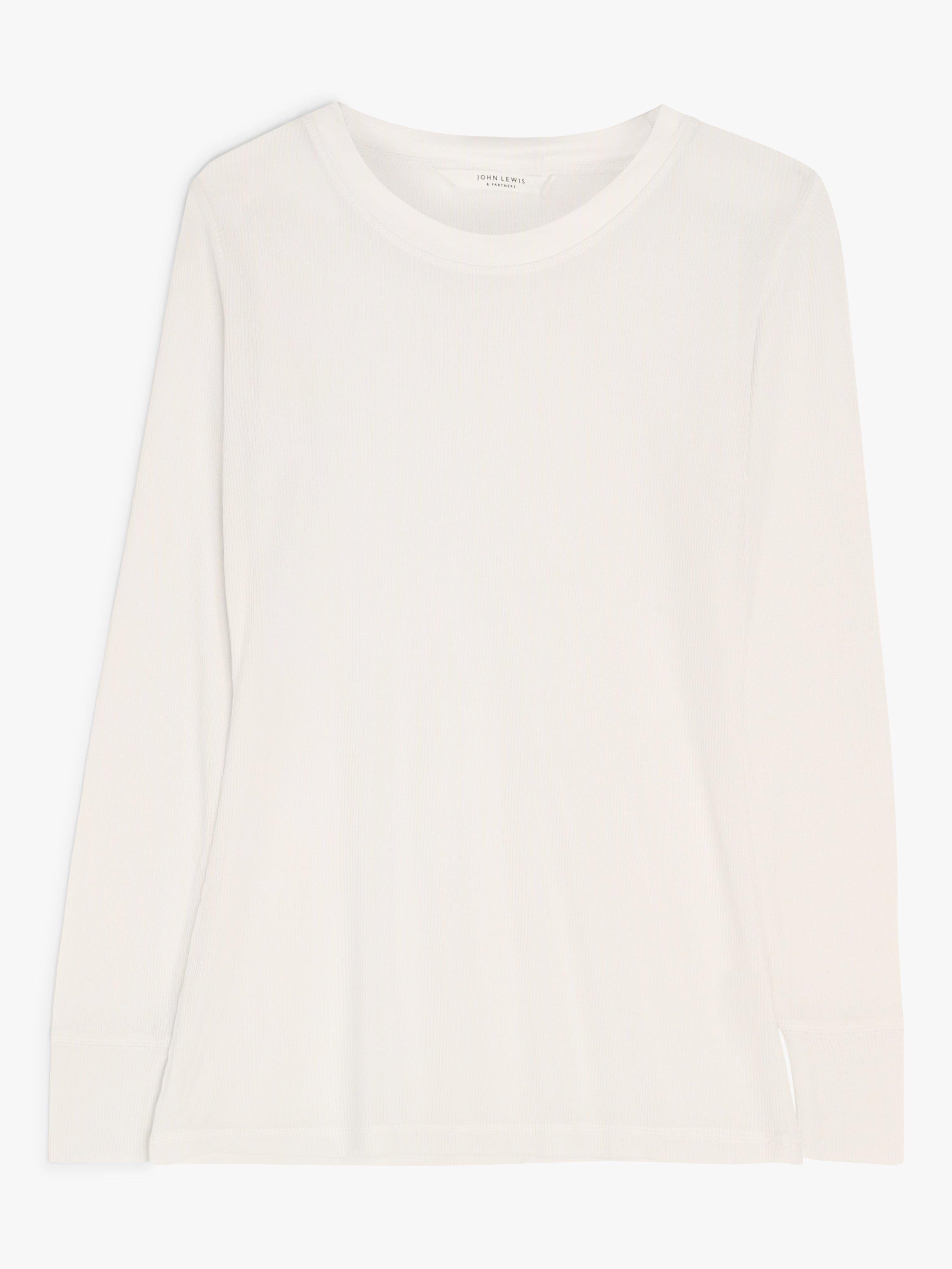 Product image 4 of 5, which shows John Lewis Ribbed Long Sleeve Silk Thermal Vest, Ivory, 8-10