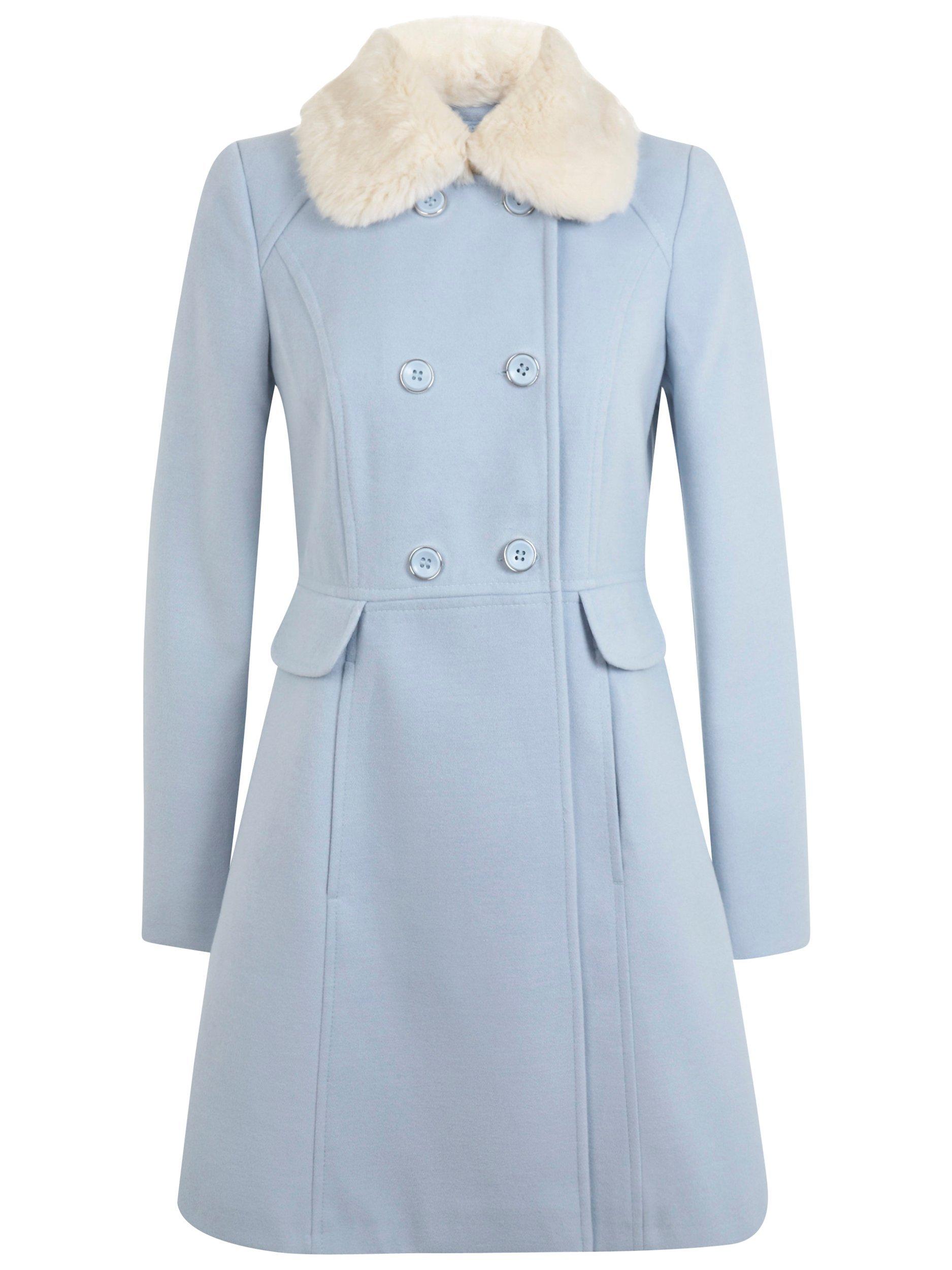 Miss Selfridge Double Breasted Skirted Coat Pale Blue