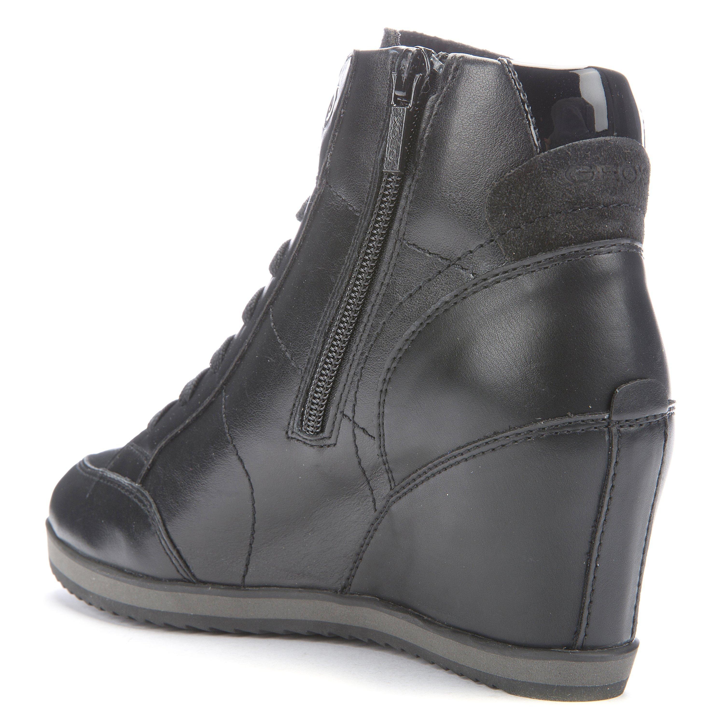 Geox Illusion Wedge Heeled Lace Up Trainers Black Leather 6