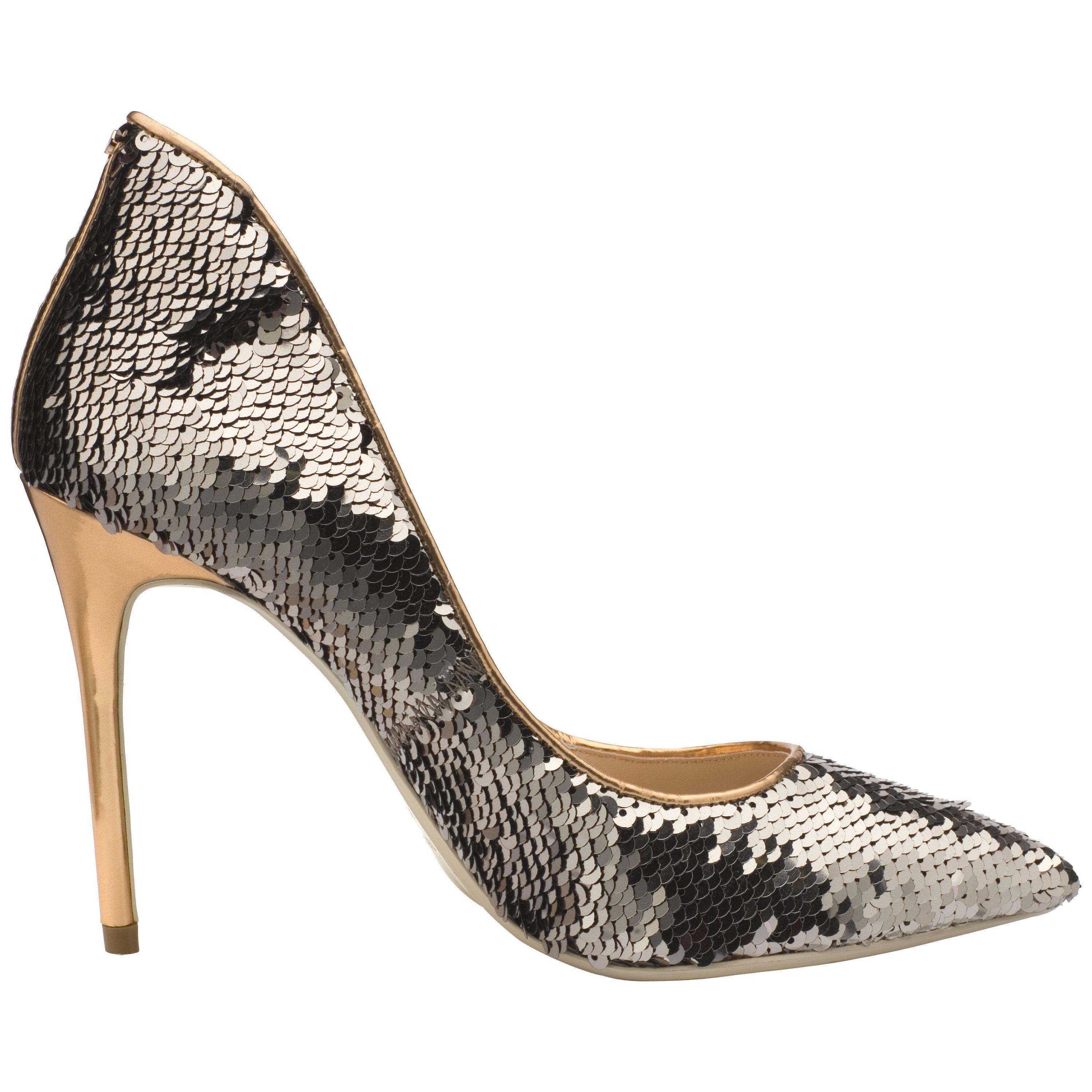 Ted Baker Savenniers Suede High Heeled Court Shoes, Rose Gold Sequin