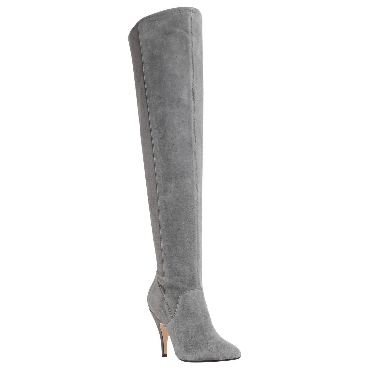 Dune Stretchy Over the Knee Heeled Boots, Grey Suede