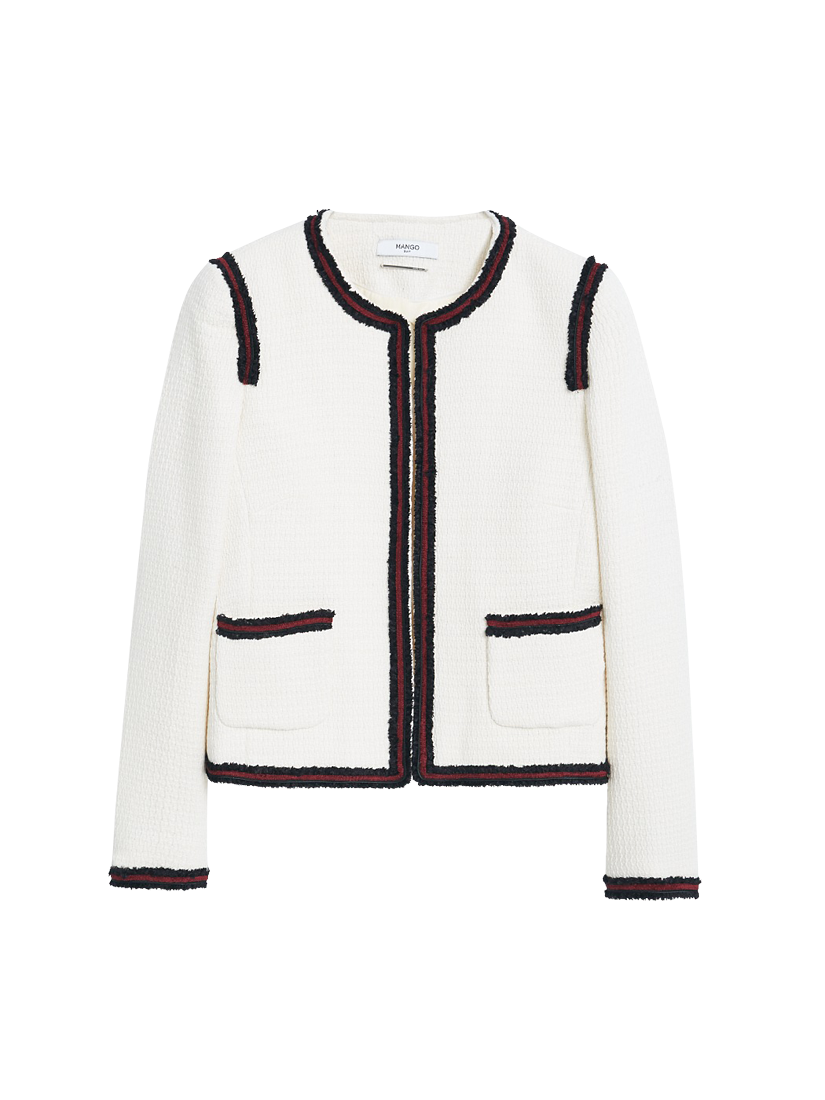 Mango Trim Tweed Jacket, Light Beige/Multi