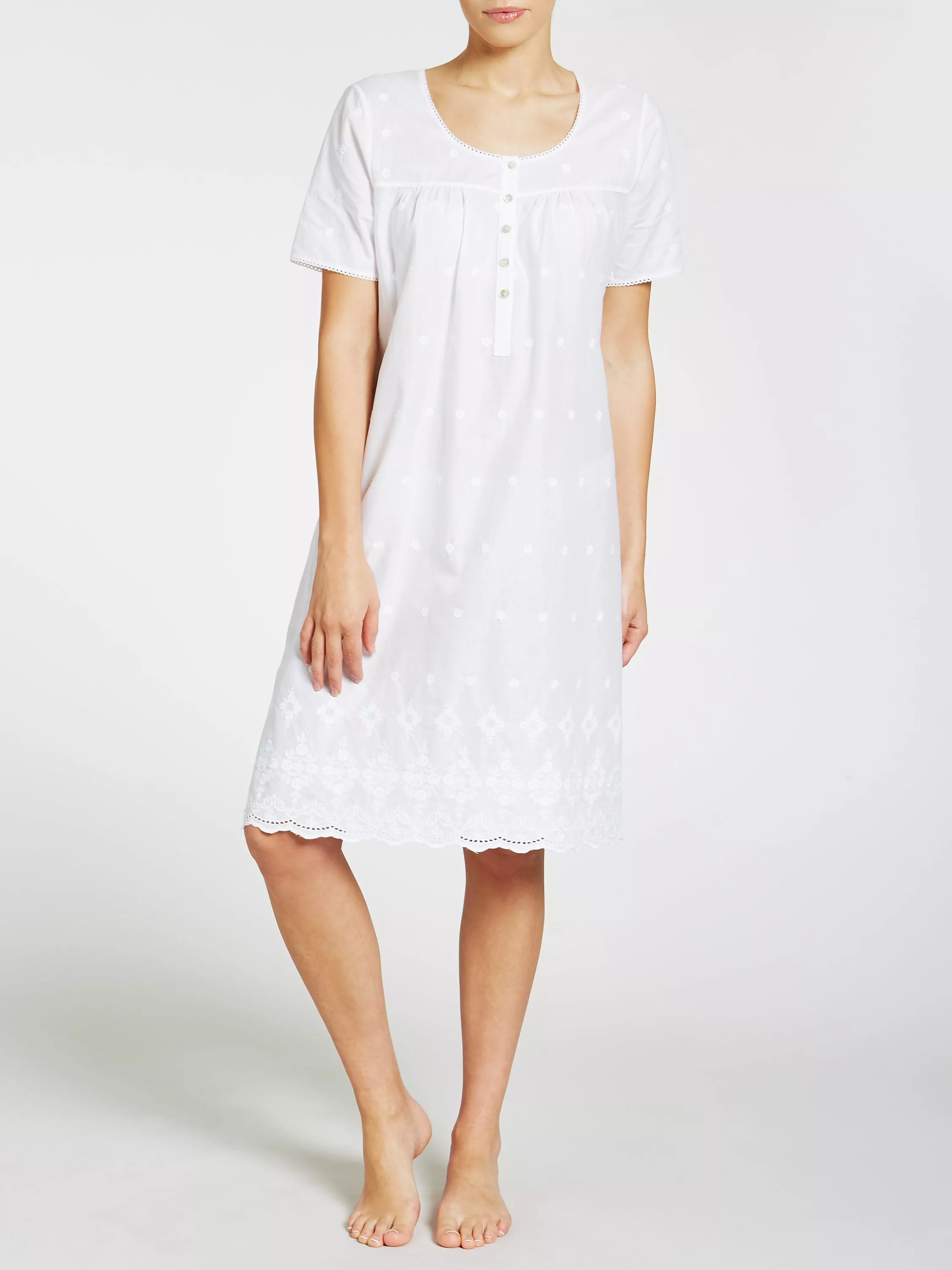 John Lewis Partners Broderie Anglaise Short Sleeve Nightdress White