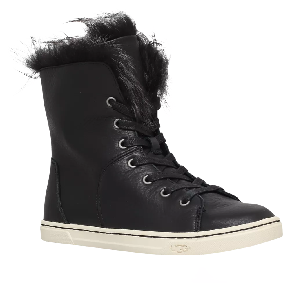 UGG Croft Faux Fur Lined High Top Trainers Black Leather