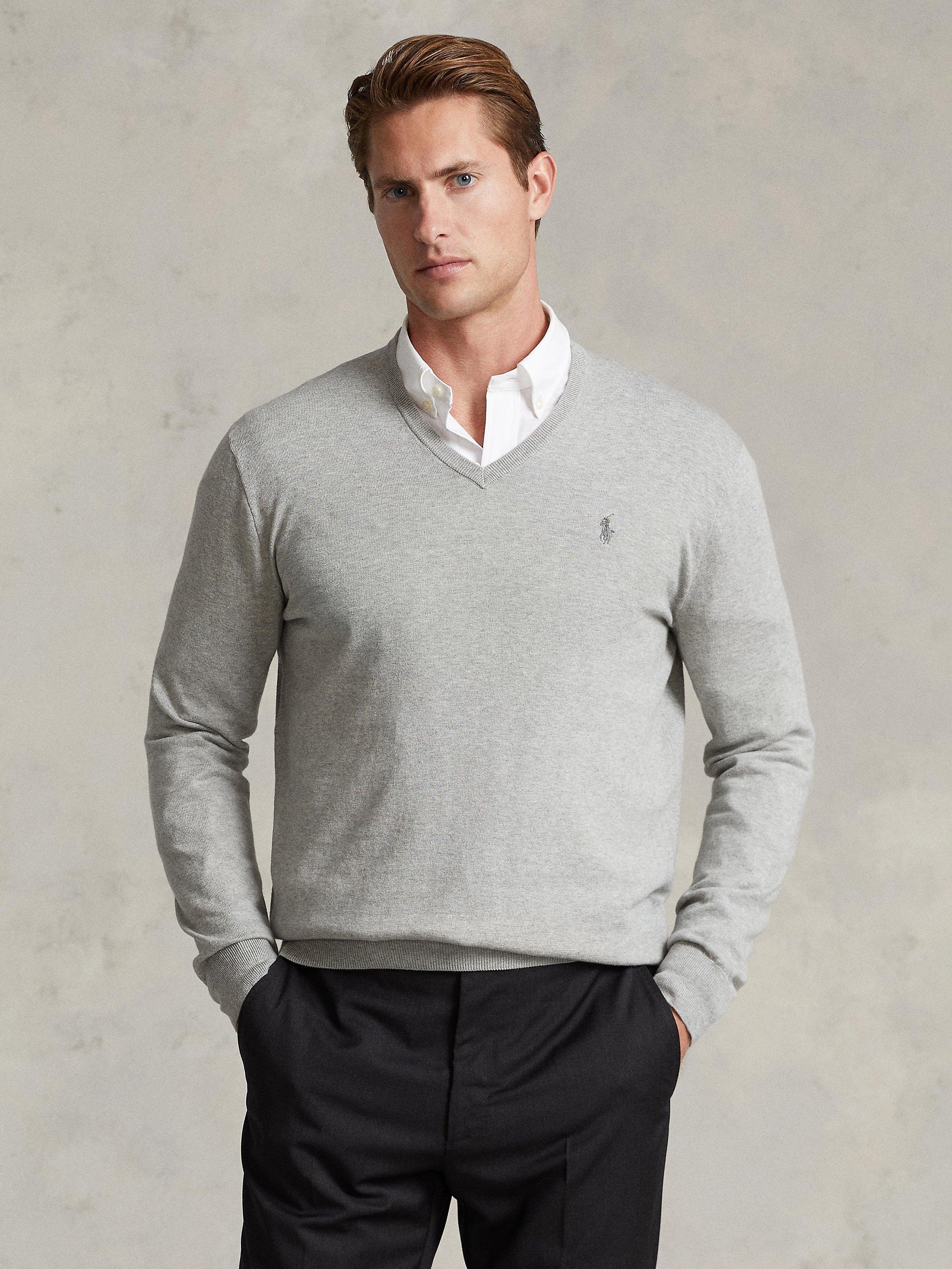 Polo Ralph Lauren Pima Cotton V Neck Jumper Heather Grey