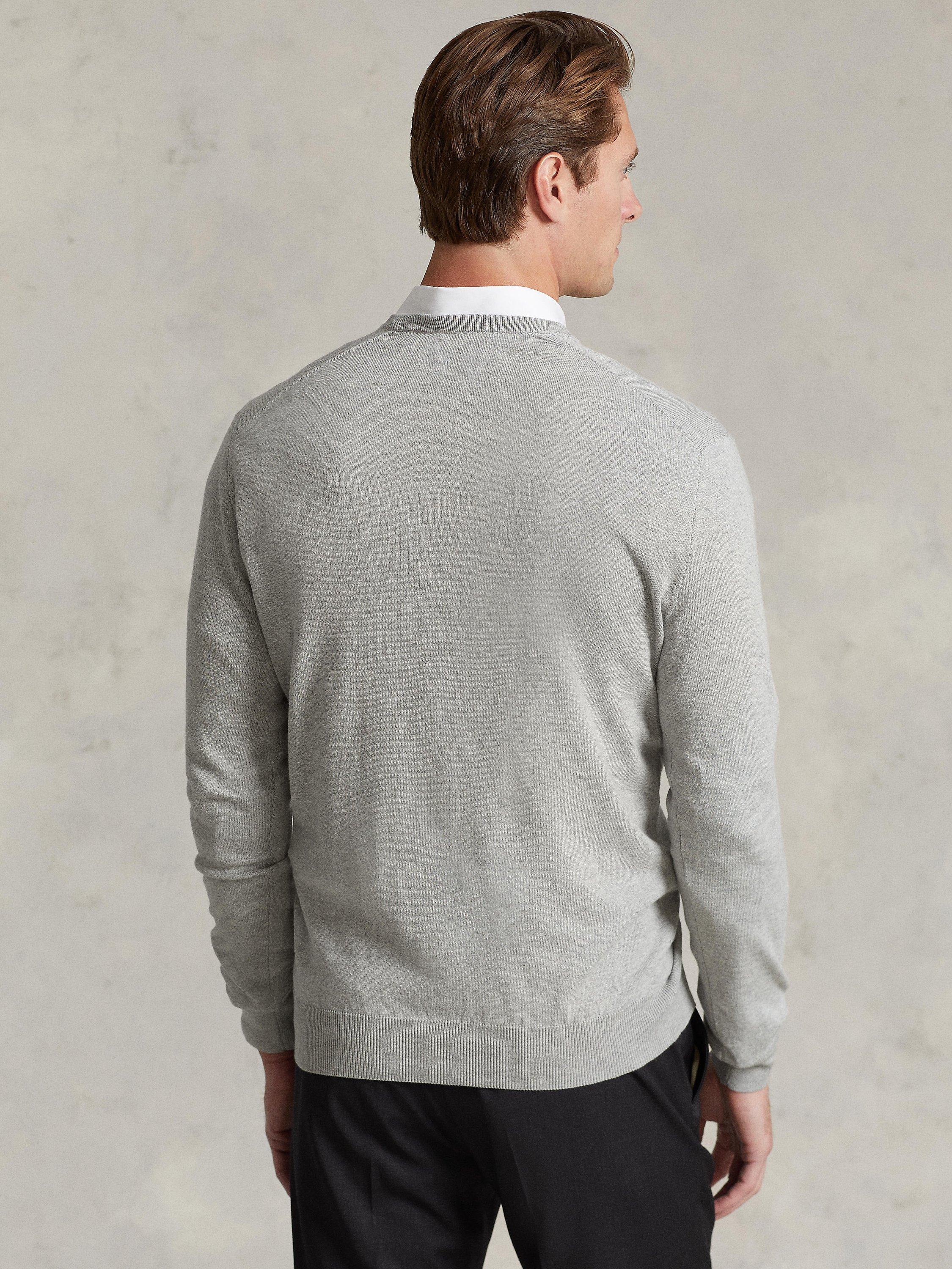 Product image 2 of 5, which shows Polo Ralph Lauren Pima Cotton V Neck Jumper, Heather Grey, S