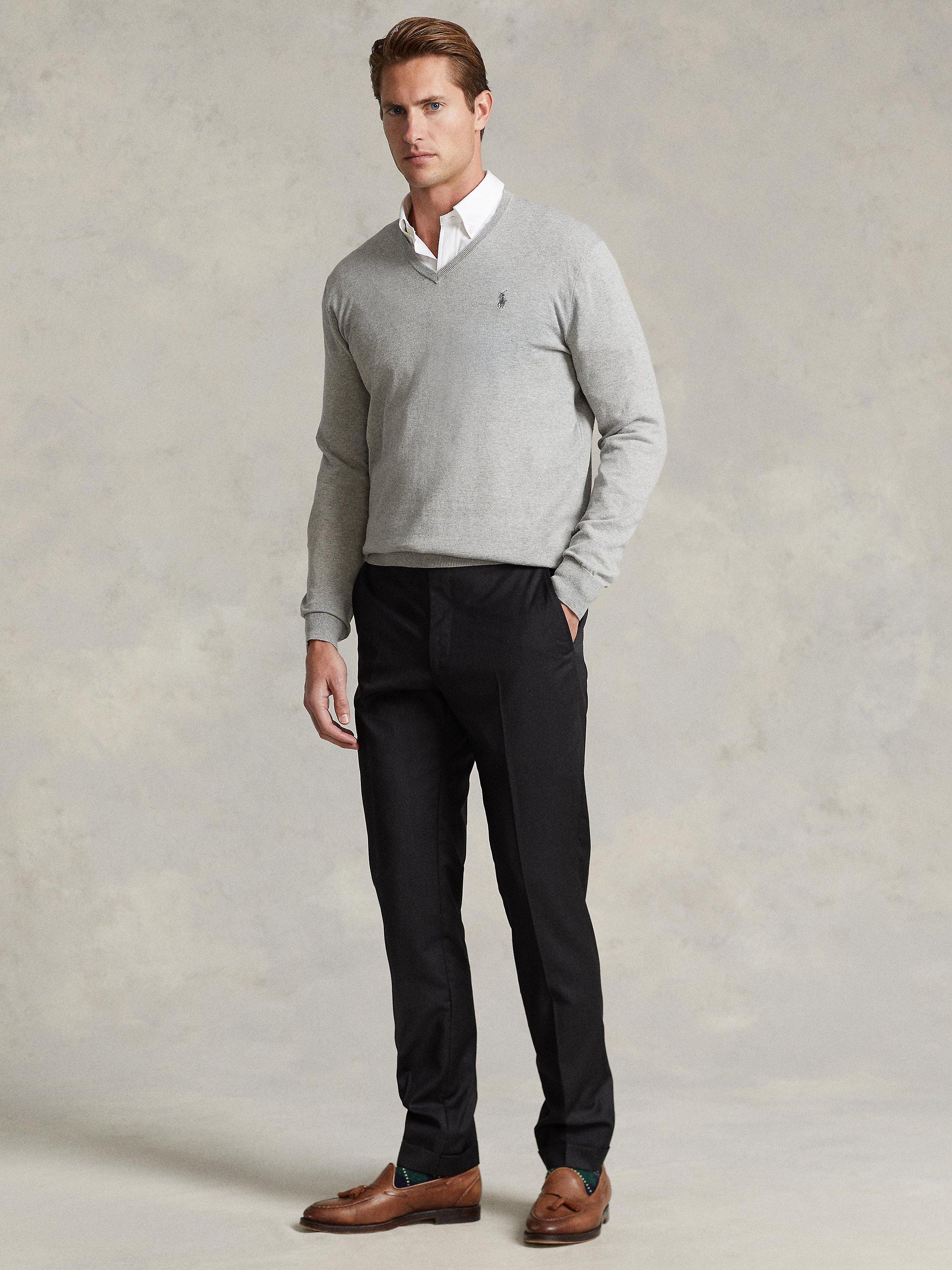 Product image 5 of 5, which shows Polo Ralph Lauren Pima Cotton V Neck Jumper, Heather Grey, S